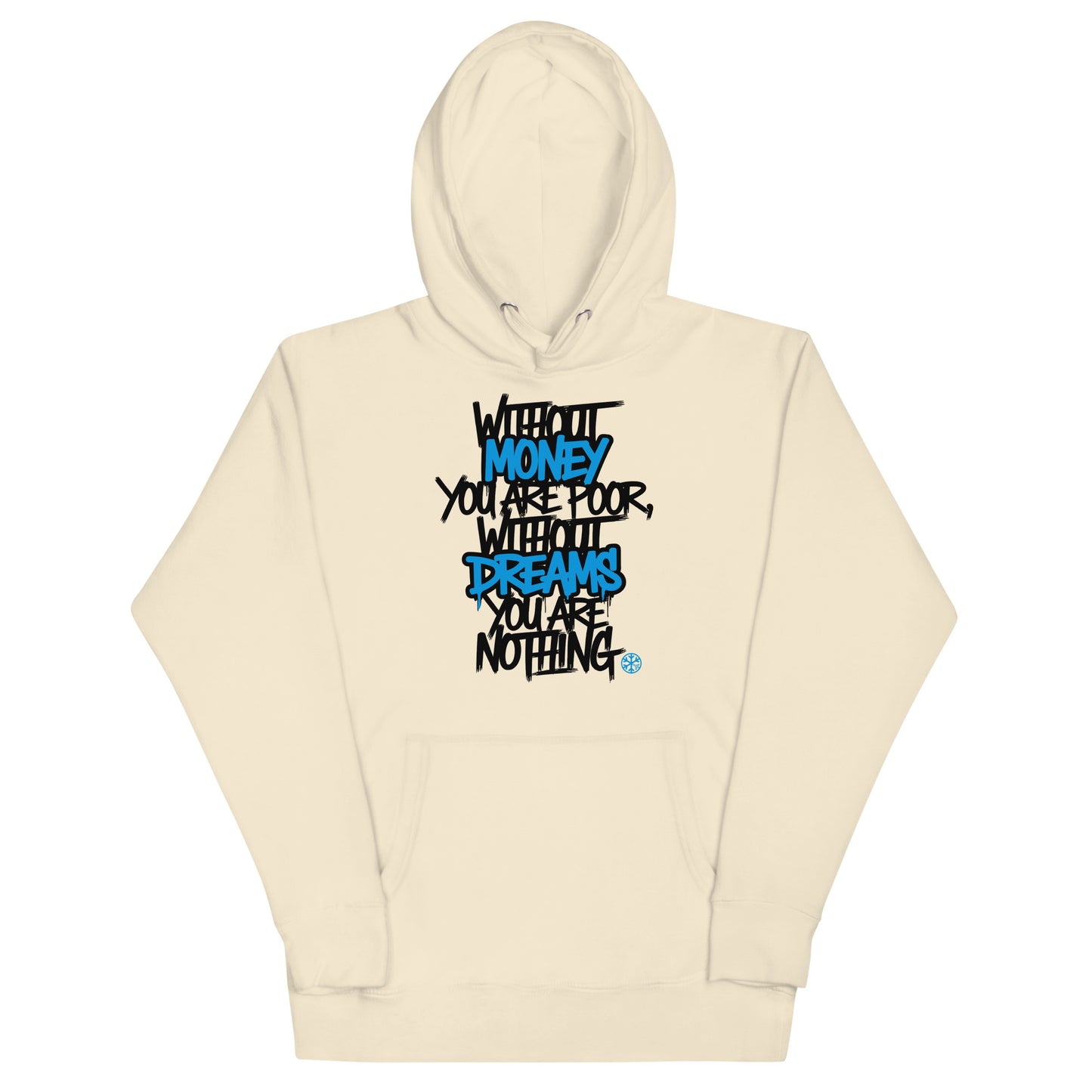 Beige-Without Dreams You Are Nothing Graffiti Hoodie from B.Different Clothing, front view, graffiti-inspired streetwear
