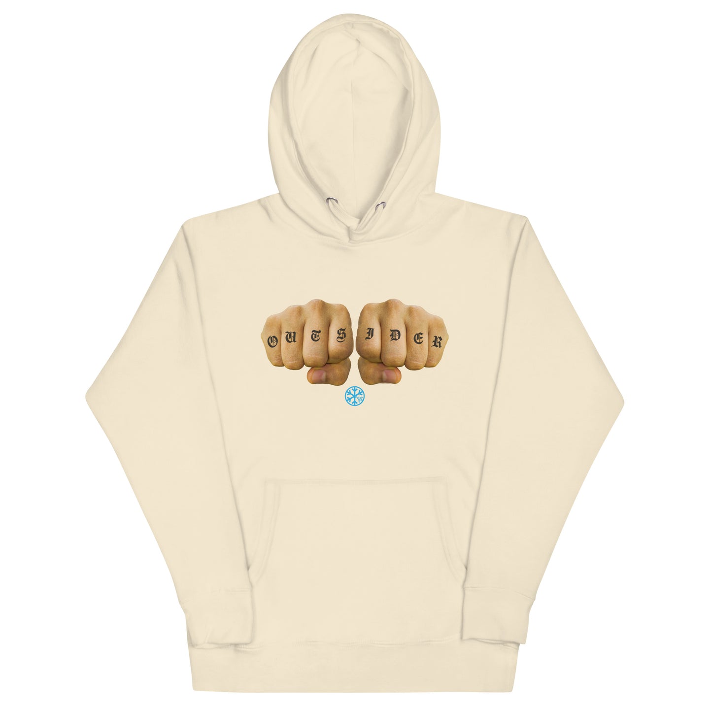 Beige-Outsider Tattoo Hoodie from B.Different Clothing, front view, graffiti-inspired streetwear