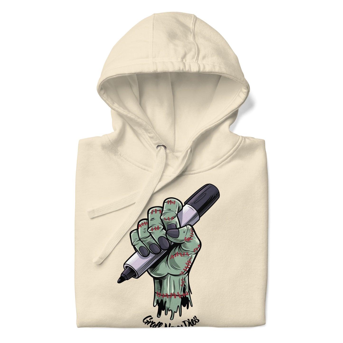 Beige-Thing Graffiti Hoodie from B.Different Clothing, folded, graffiti-inspired streetwear