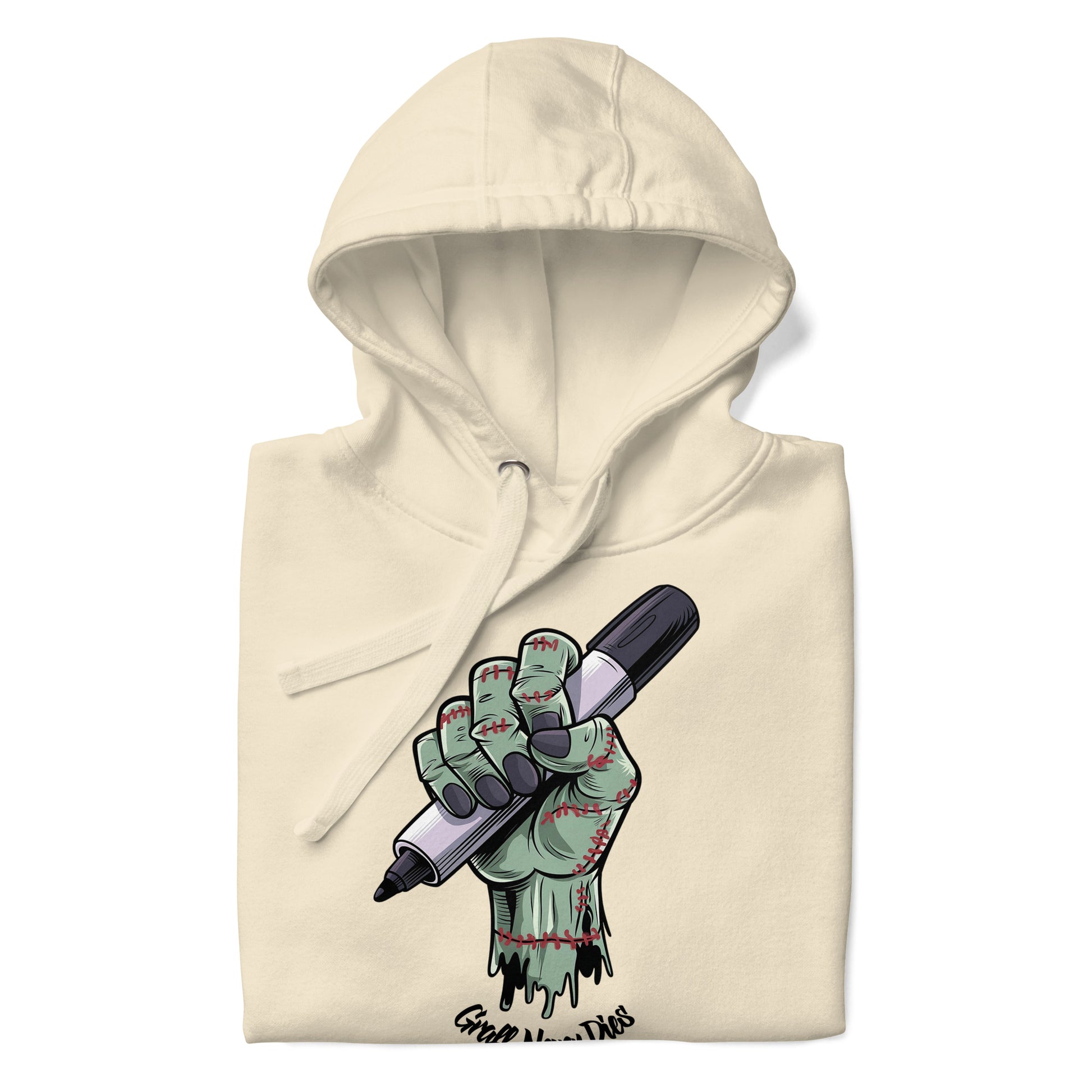 Beige-Thing Graffiti Hoodie from B.Different Clothing, folded, graffiti-inspired streetwear