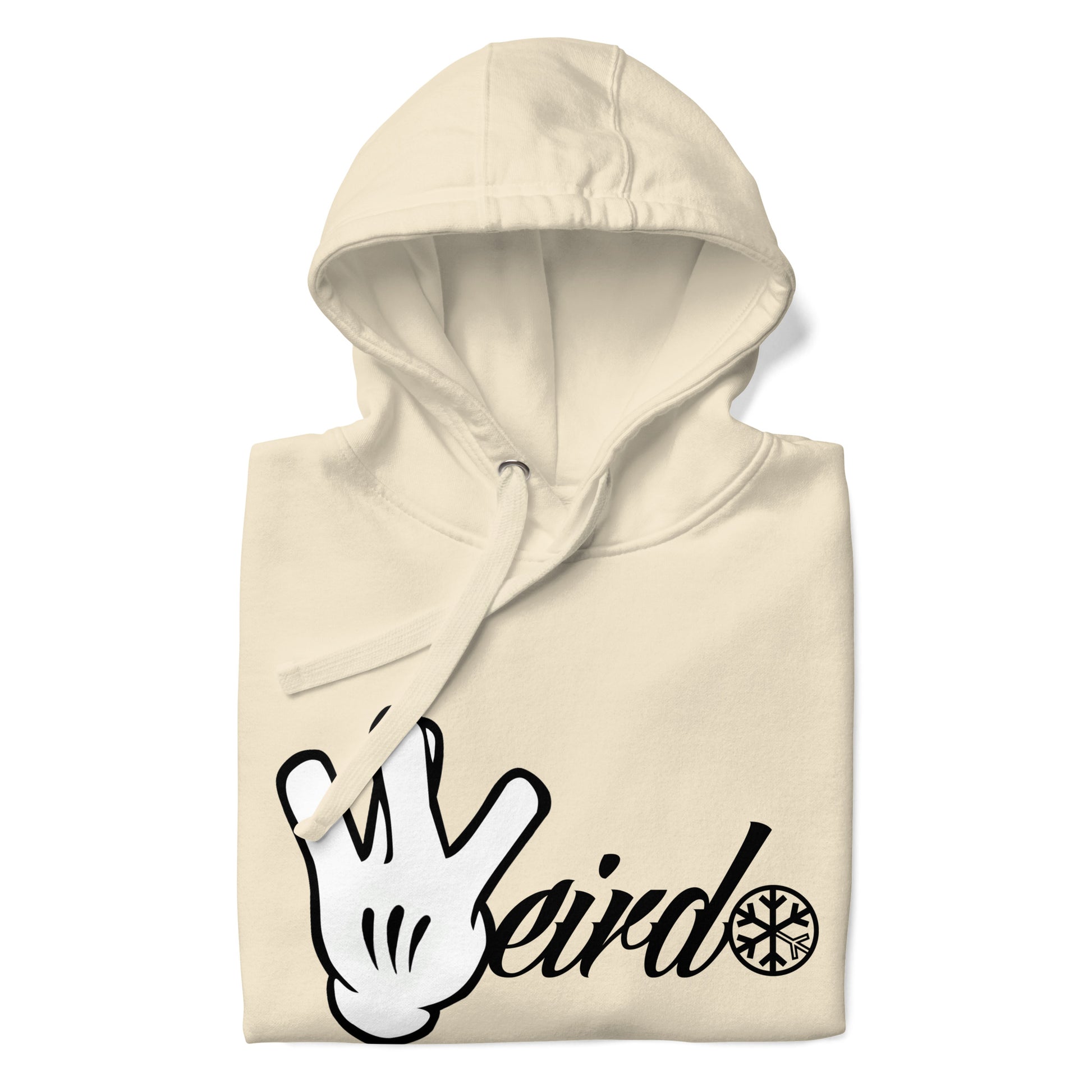 Beige-Weirdo Hand Sign Hoodie from B.Different Clothing, folded, graffiti-inspired streetwear