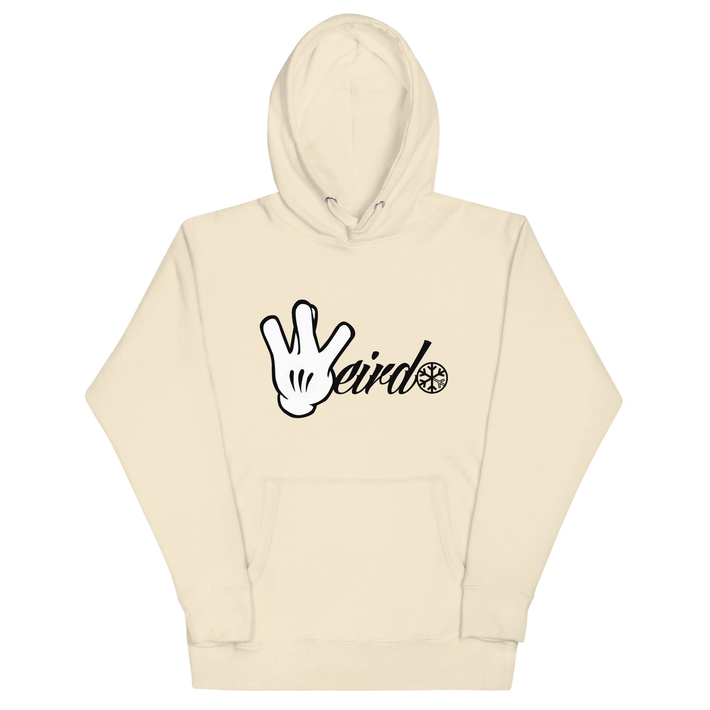 Beige-Weirdo Hand Sign Hoodie from B.Different Clothing, front view, graffiti-inspired streetwear