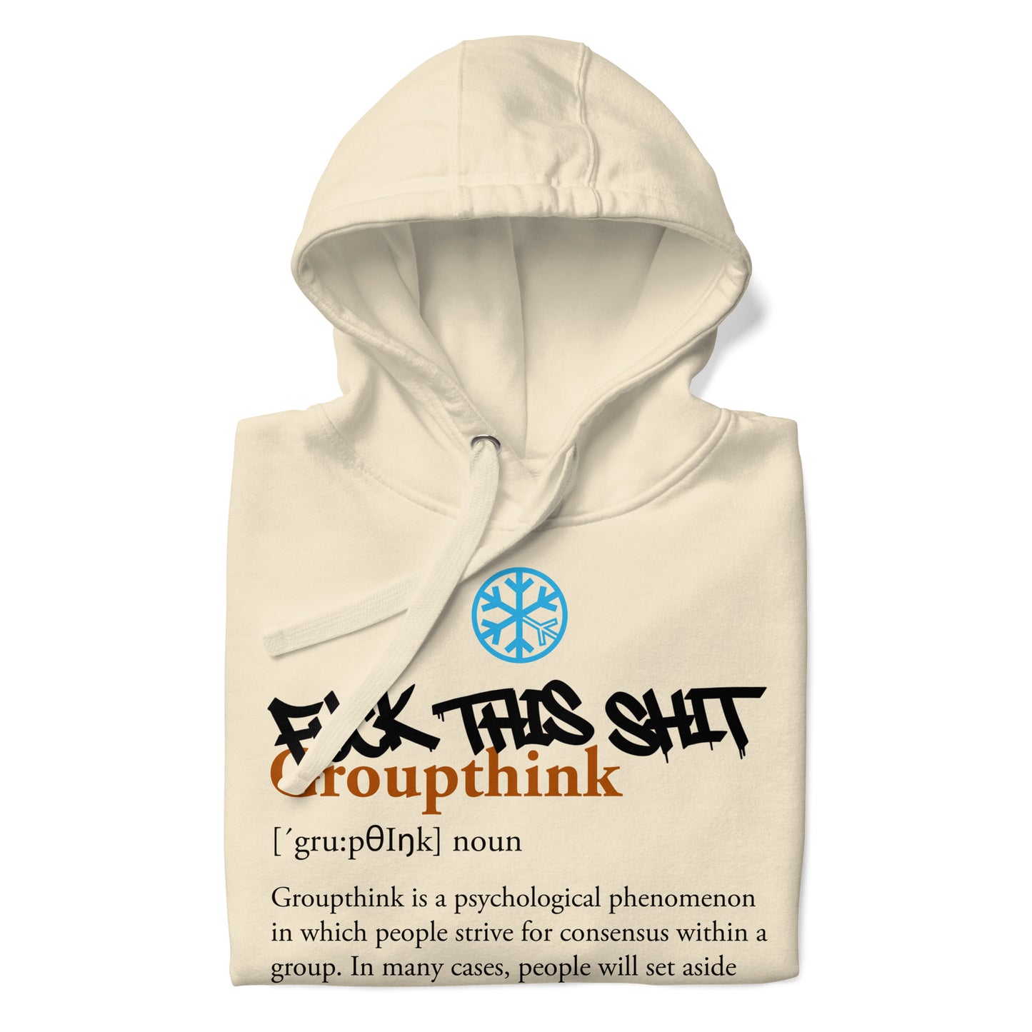 Beige-Groupthink Graffiti Hoodie from B.Different Clothing, folded, graffiti-inspired streetwear