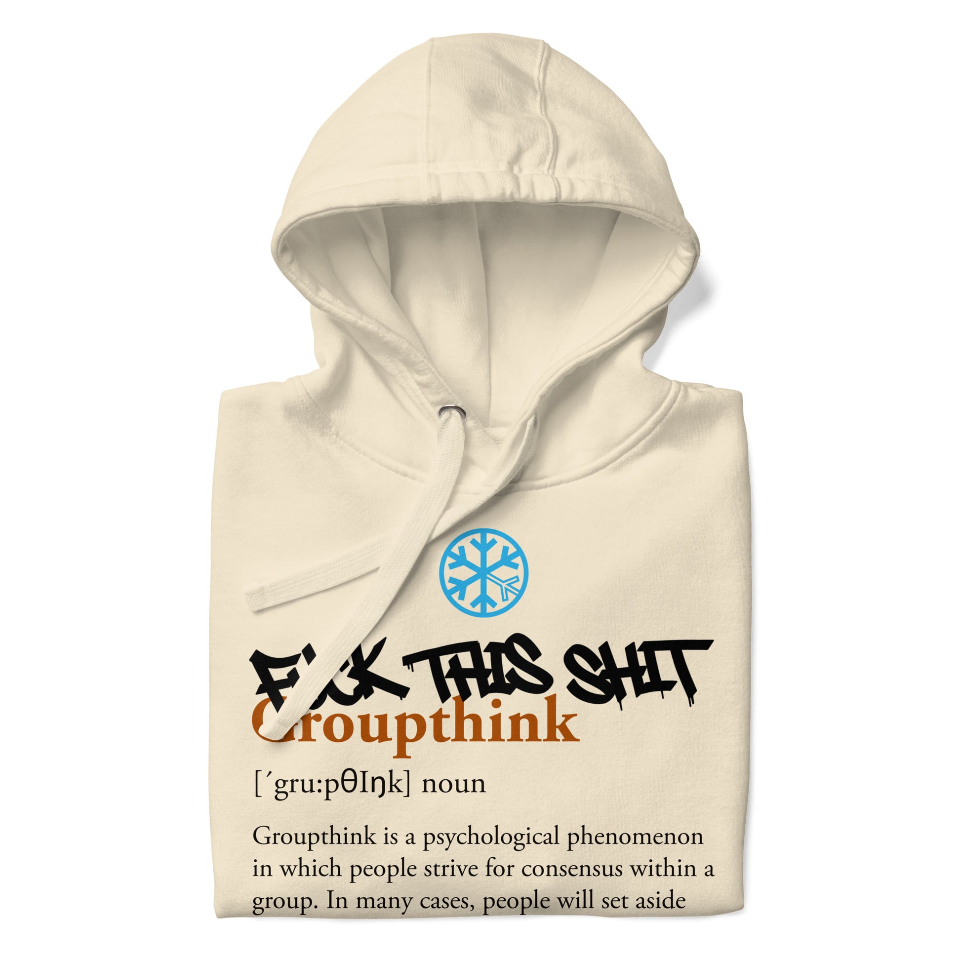 Beige-Groupthink Graffiti Hoodie from B.Different Clothing, folded, graffiti-inspired streetwear