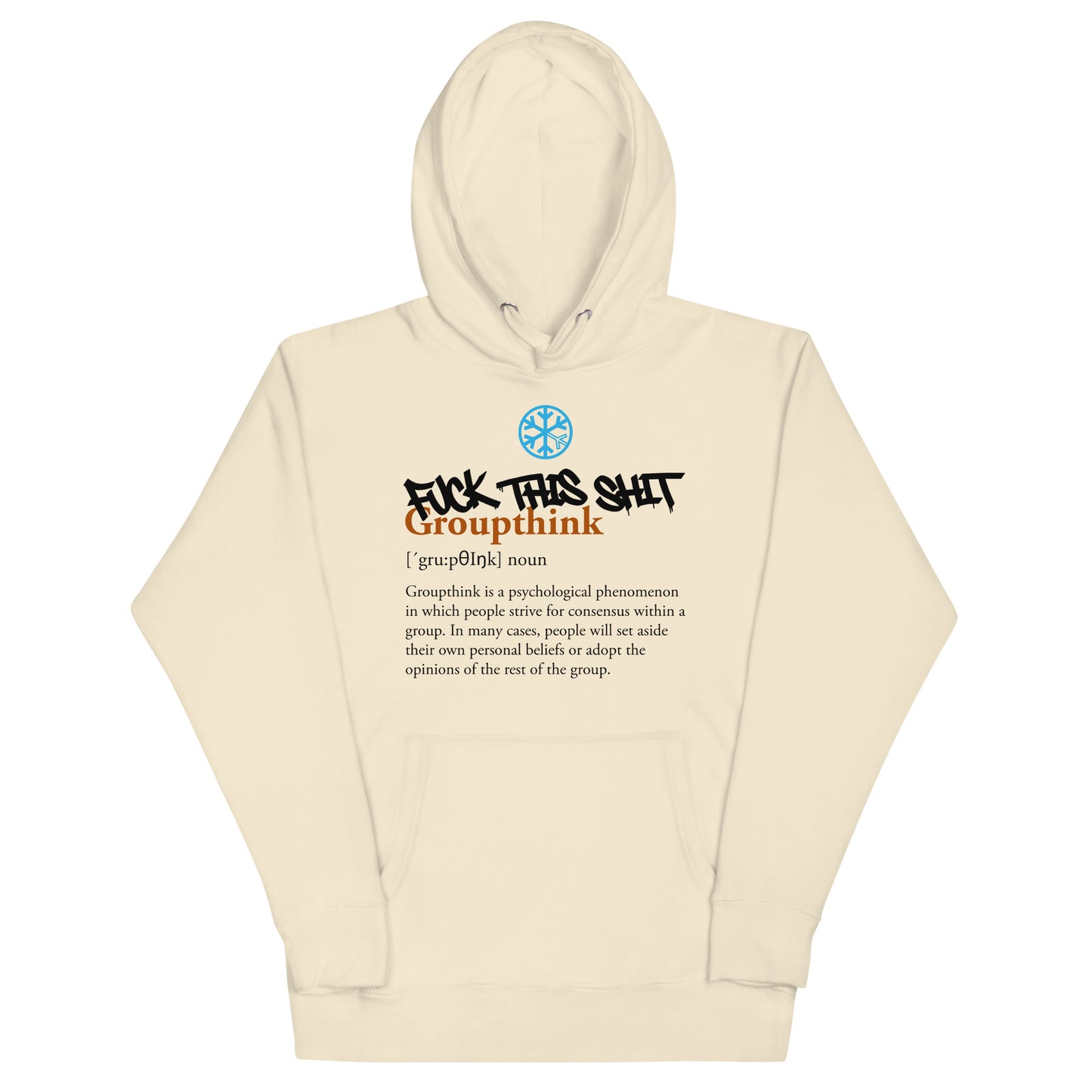 Beige-Groupthink Graffiti Hoodie from B.Different Clothing, front view, graffiti-inspired streetwear