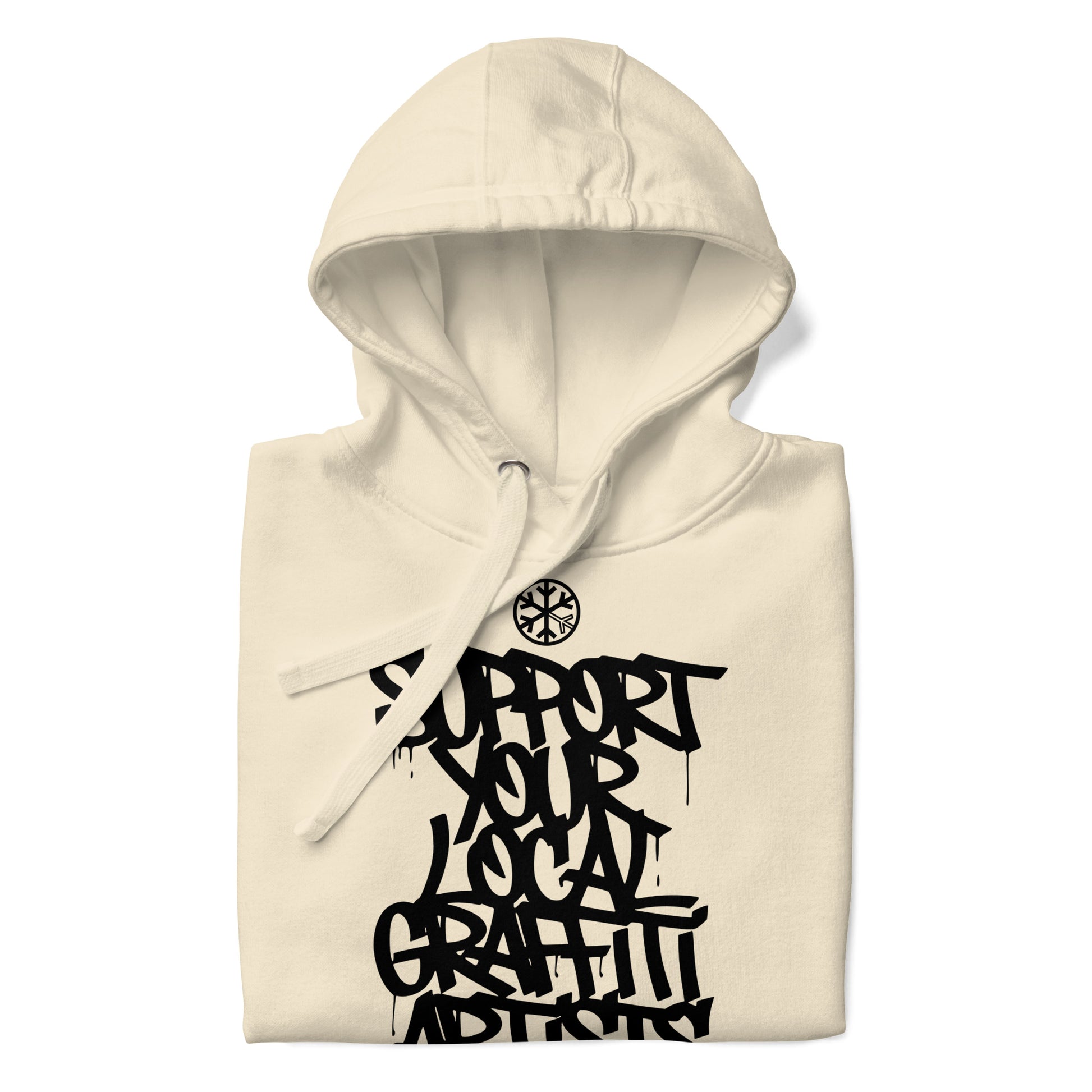 Beige-Support Your Local Graffiti Artists Hoodie from B.Different Clothing, folded, graffiti-inspired streetwear