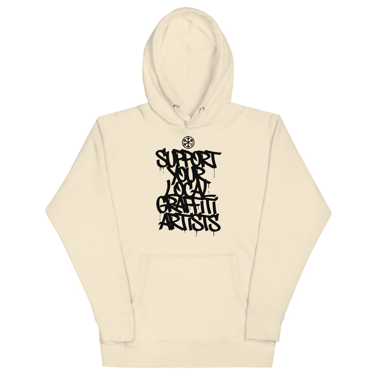 Beige-Support Your Local Graffiti Artists Hoodie from B.Different Clothing, front view, graffiti-inspired streetwear