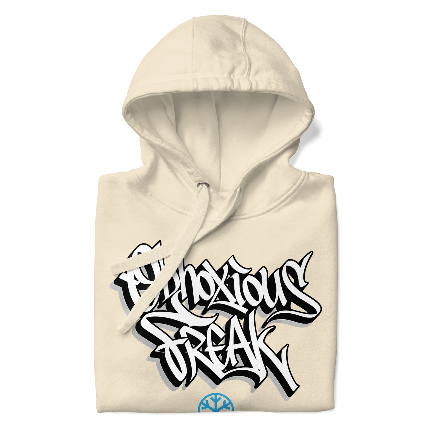 Beige-Obnoxious Freak Graffiti Hoodie from B.Different Clothing, folded, graffiti-inspired streetwear