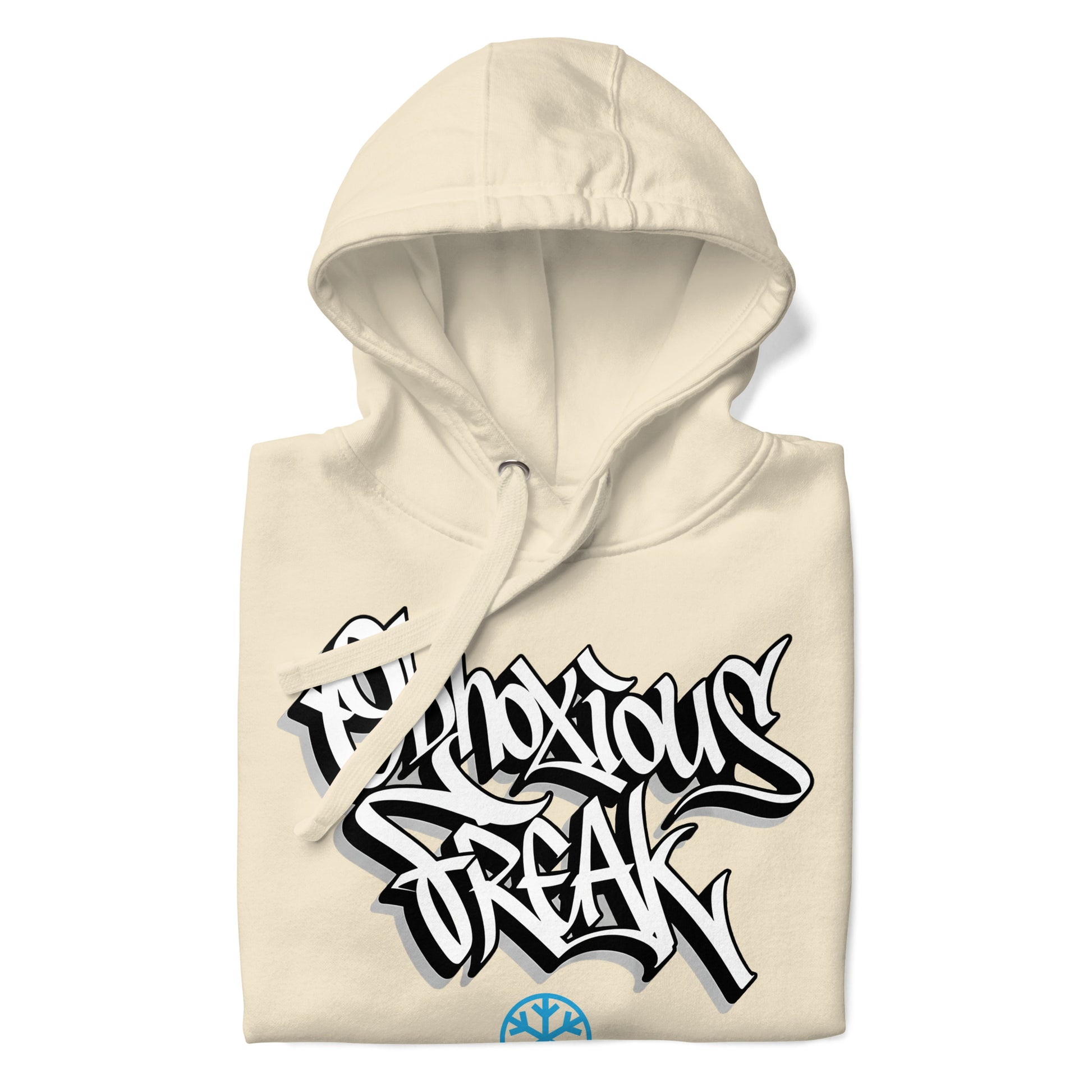 Beige-Obnoxious Freak Graffiti Hoodie from B.Different Clothing, folded, graffiti-inspired streetwear