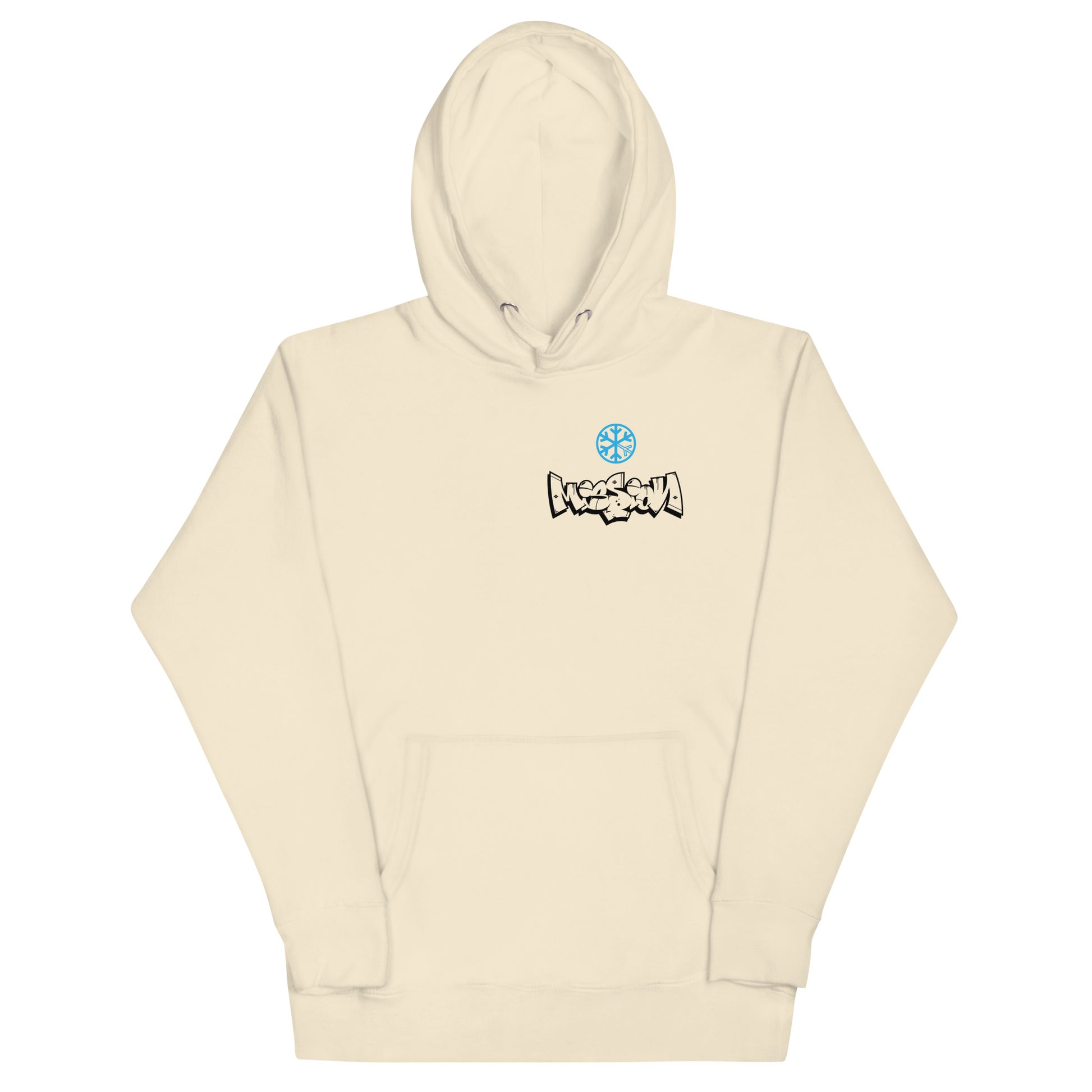 Beige-Mission Graffiti Character Hoodie from B.Different Clothing, front view, graffiti-inspired streetwear