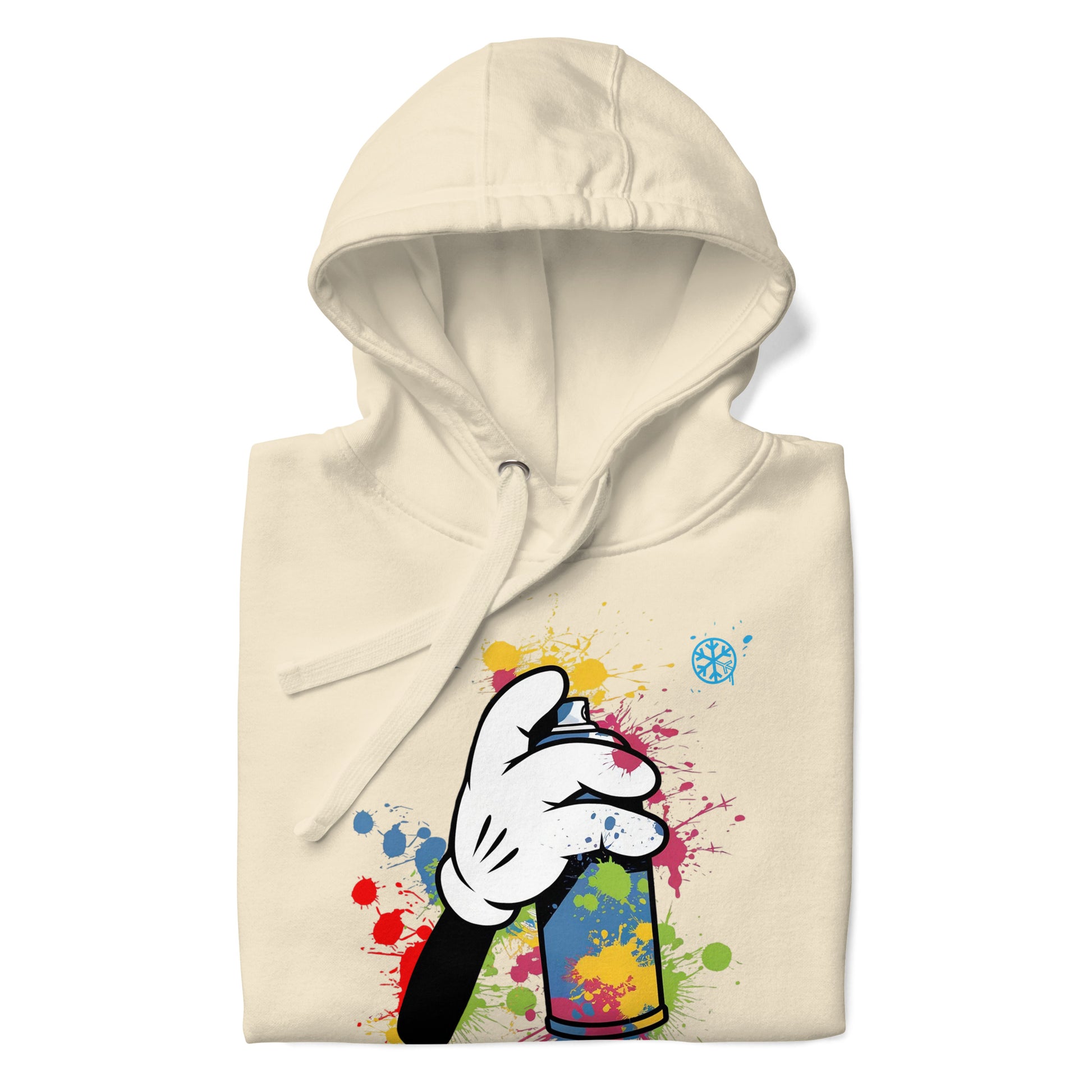 Beige-Hand Spray Can Graffiti Hoodie from B.Different Clothing, folded, graffiti-inspired streetwear