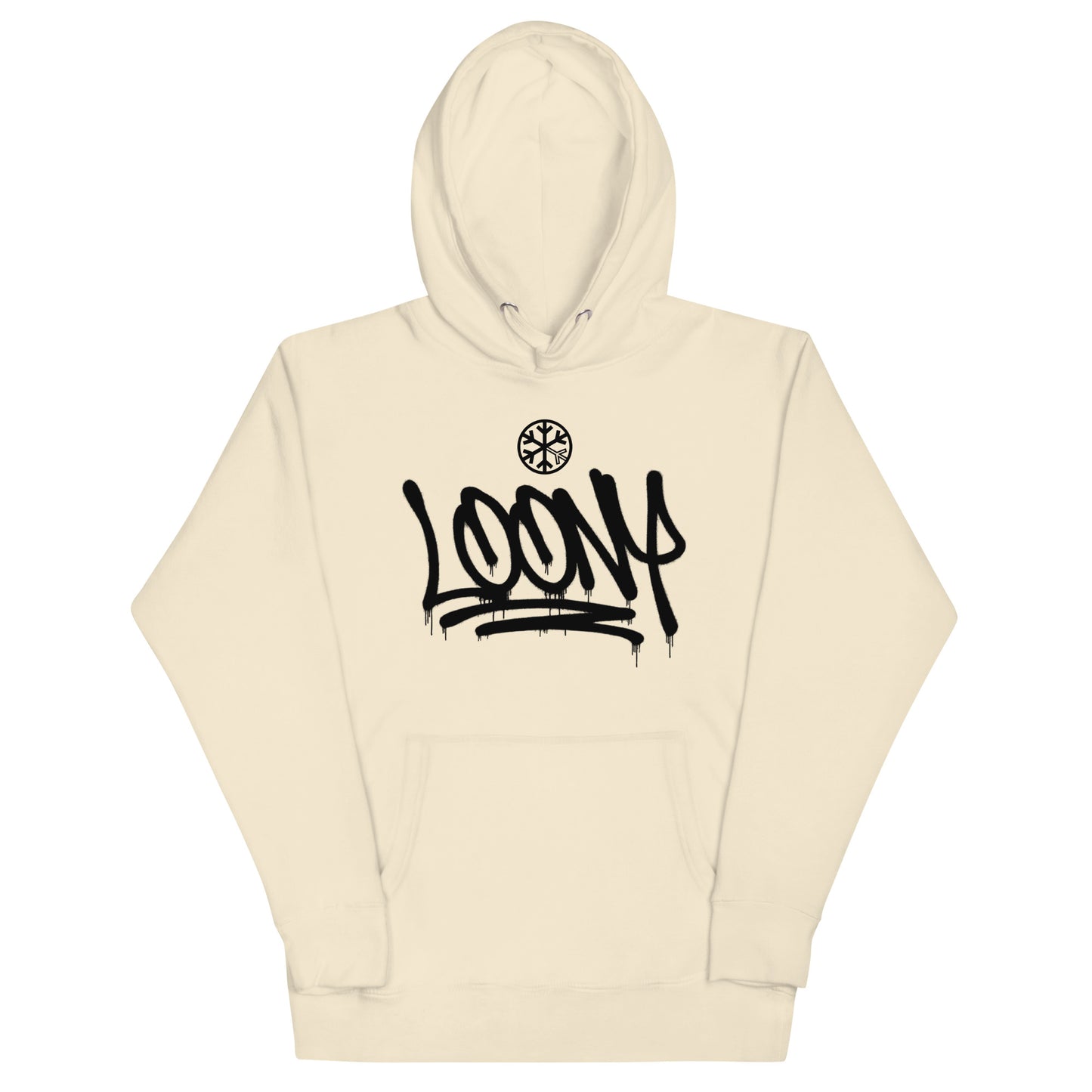 Beige-Loony Graffiti Tag Hoodie from B.Different Clothing, front view, graffiti-inspired streetwear