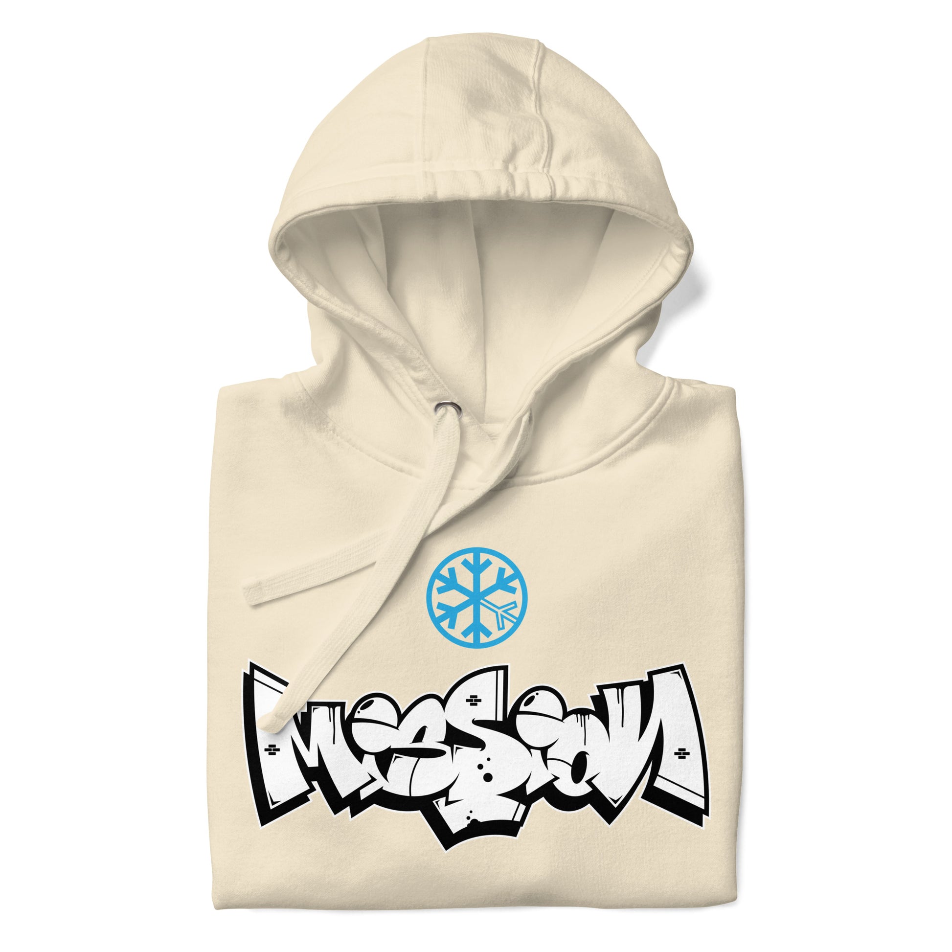Beige-Mission Graffiti Piece Hoodie from B.Different Clothing, folded, graffiti-inspired streetwear