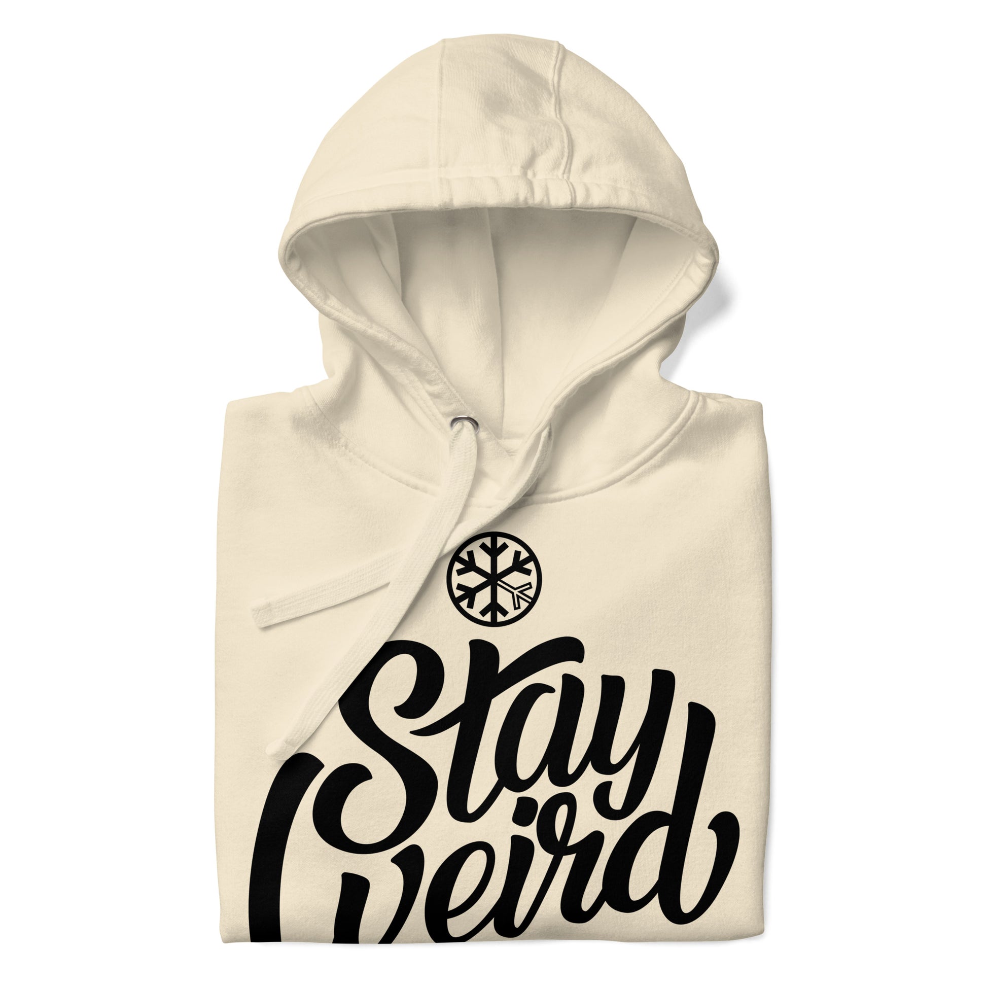 Beige-Stay Weird Hoodie from B.Different Clothing, folded, graffiti-inspired streetwear