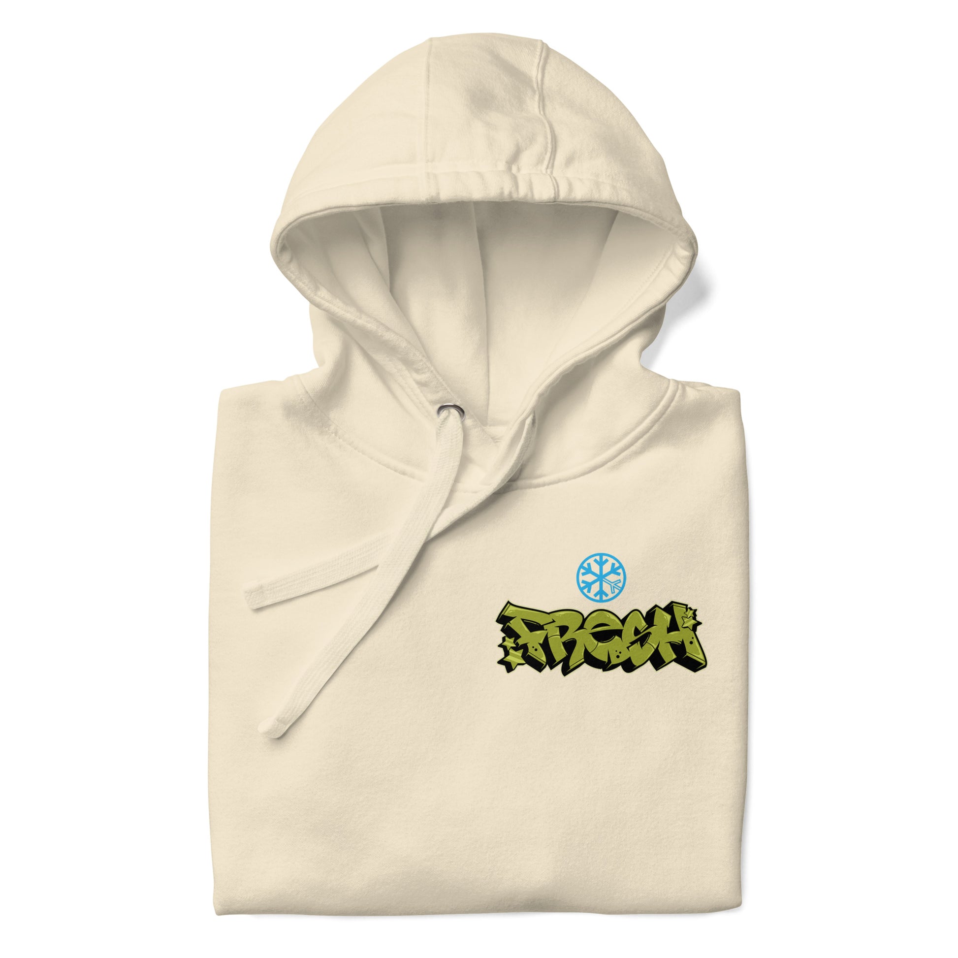Beige-Fresh Graffiti Character Hoodie from B.Different Clothing, folded, graffiti-inspired streetwear