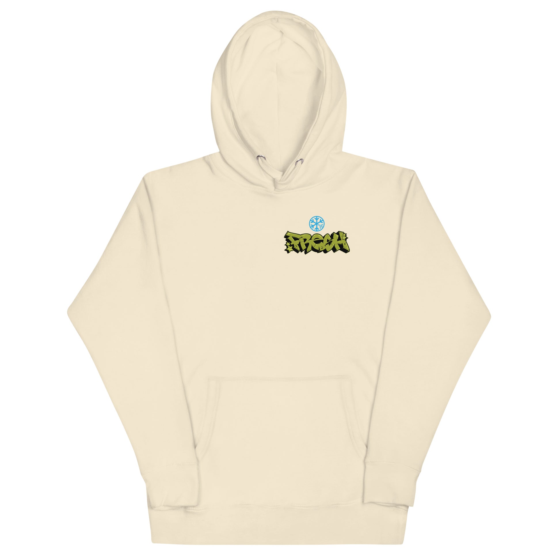 Beige-Fresh Graffiti Character Hoodie from B.Different Clothing, front view, graffiti-inspired streetwear