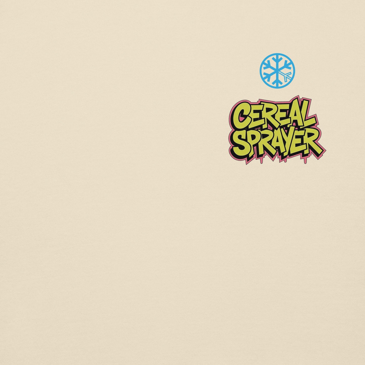 Beige-Cereal Sprayer Graffiti Hoodie from B.Different Clothing, front graphic, graffiti-inspired streetwear