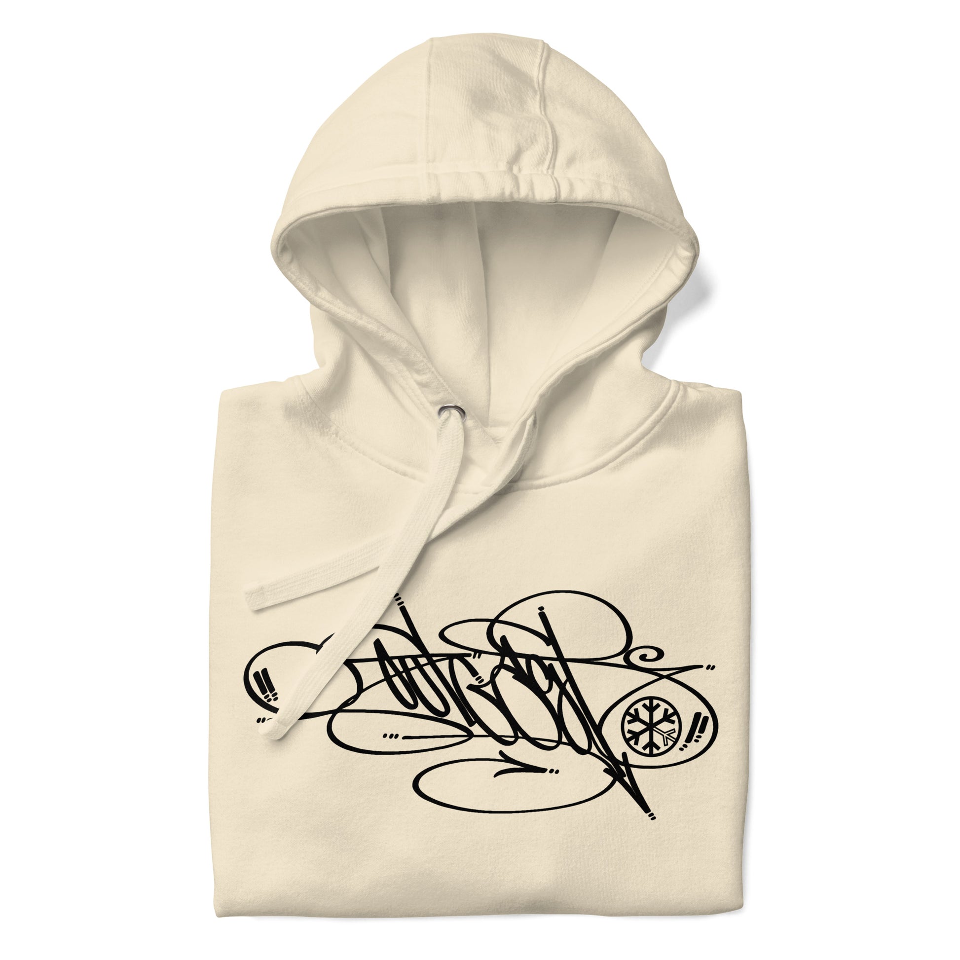 Beige-Outcast Tag Hoodie by Graffiti Dad from B.Different Clothing, folded, graffiti-inspired streetwear