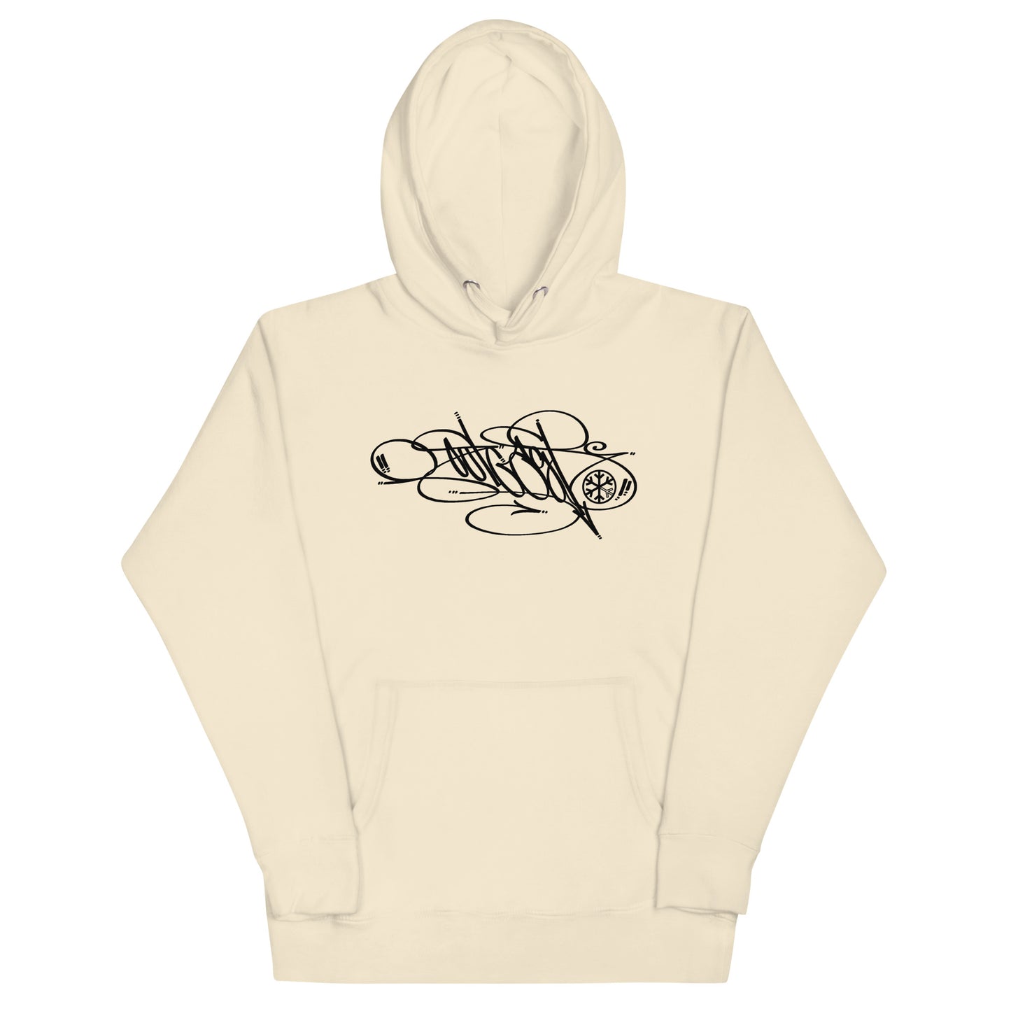 Beige-Outcast Tag Hoodie by Graffiti Dad from B.Different Clothing, front view, graffiti-inspired streetwear