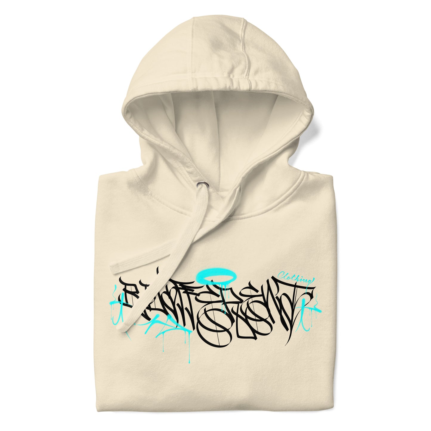 Beige-Caos One Collab Graffiti Hoodie from B.Different Clothing, folded, graffiti-inspired streetwear