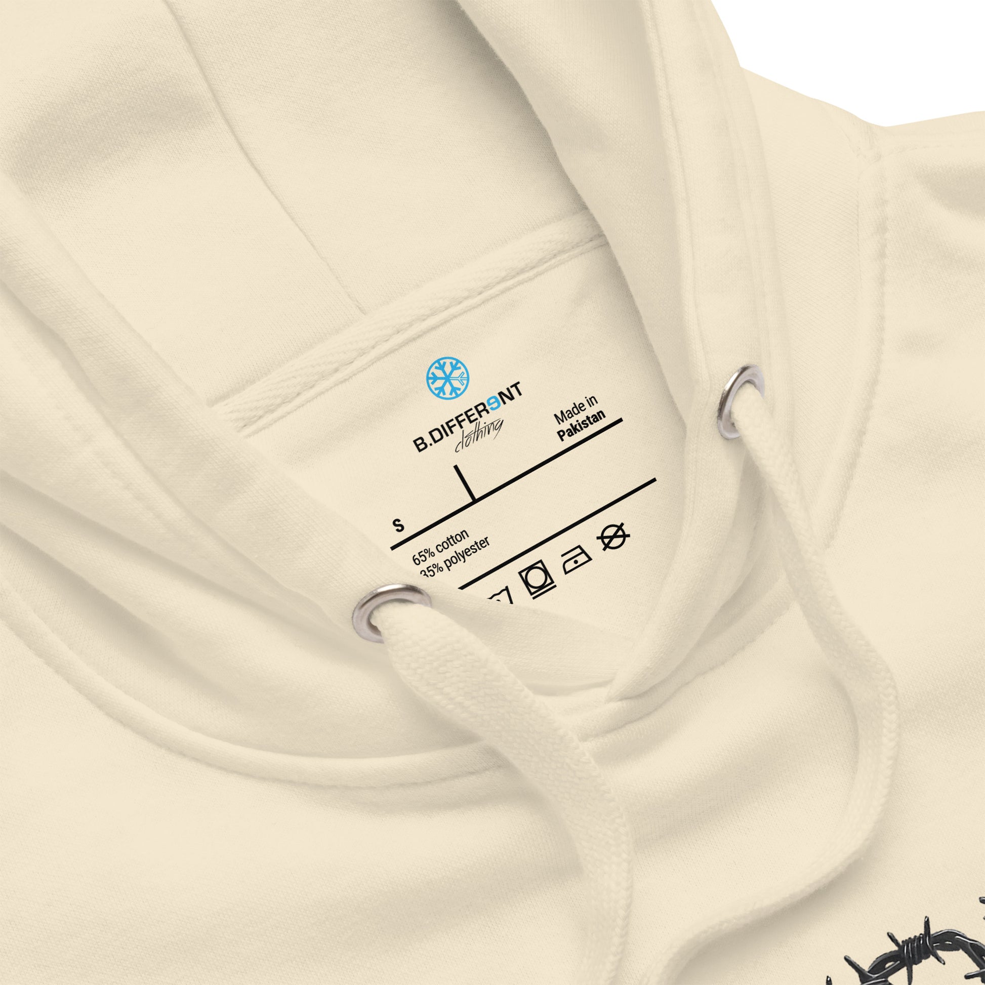 Beige-B.DFRNT Barbed Wire Hoodie from B.Different Clothing, collar, graffiti-inspired streetwear