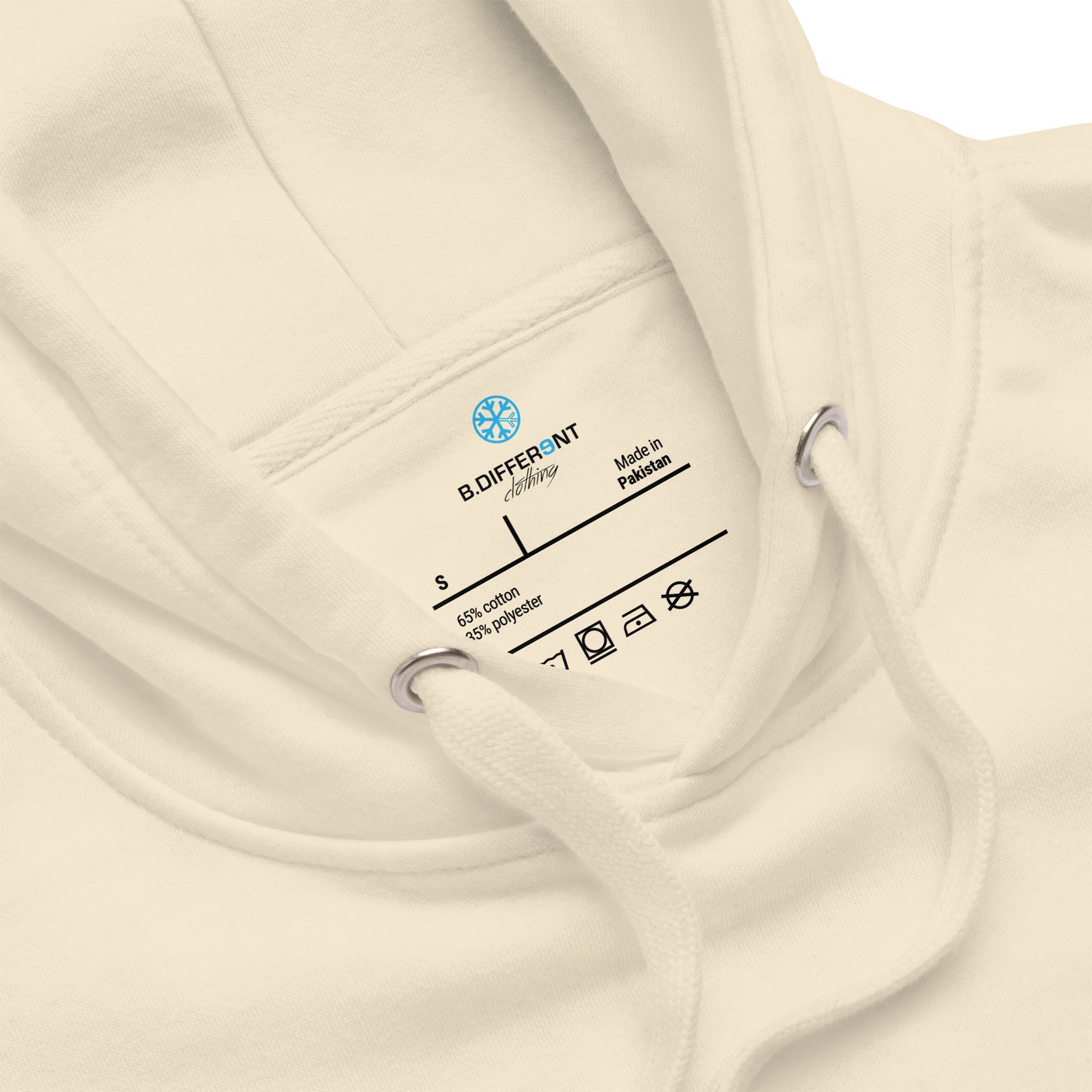 Beige-Weirdo Hand Sign Hoodie from B.Different Clothing, collar, graffiti-inspired streetwear