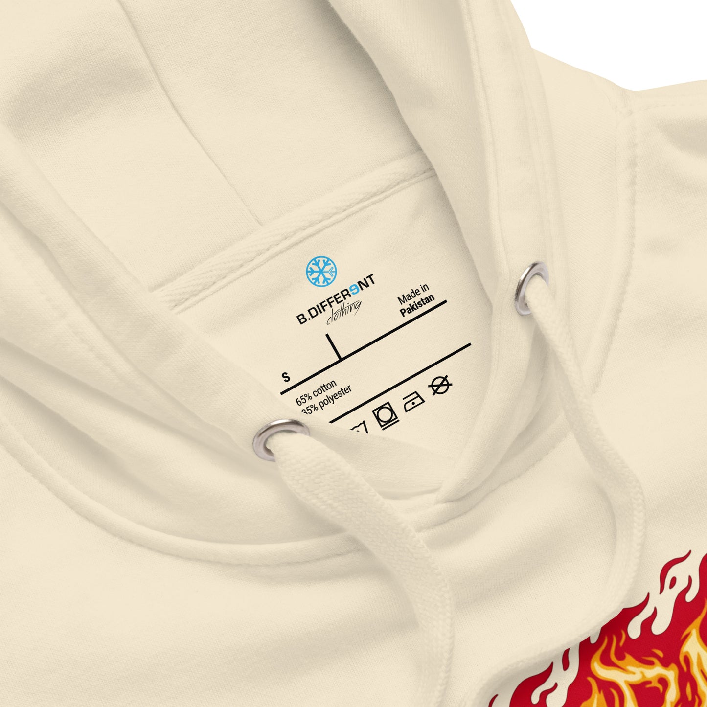 Beige-Molotov Graffiti Hoodie from B.Different Clothing, collar, graffiti-inspired streetwear