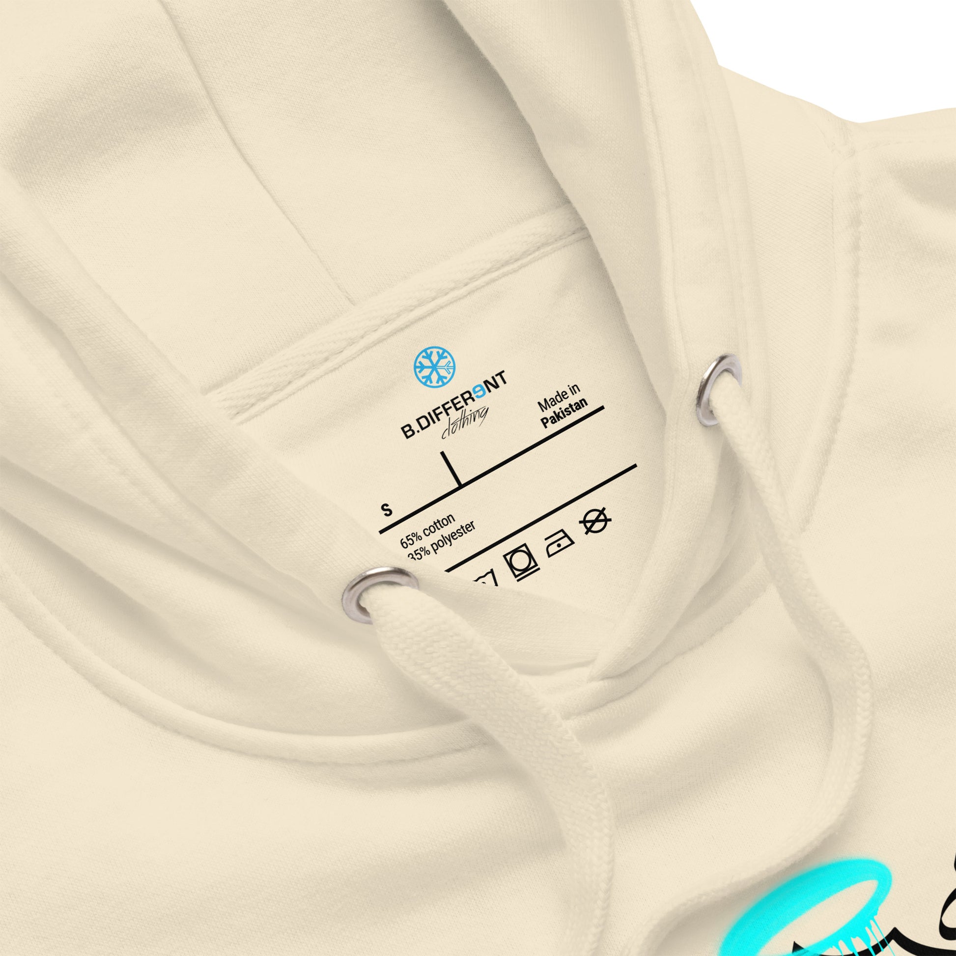 Beige-Caos One Collab Graffiti Hoodie from B.Different Clothing, collar, graffiti-inspired streetwear