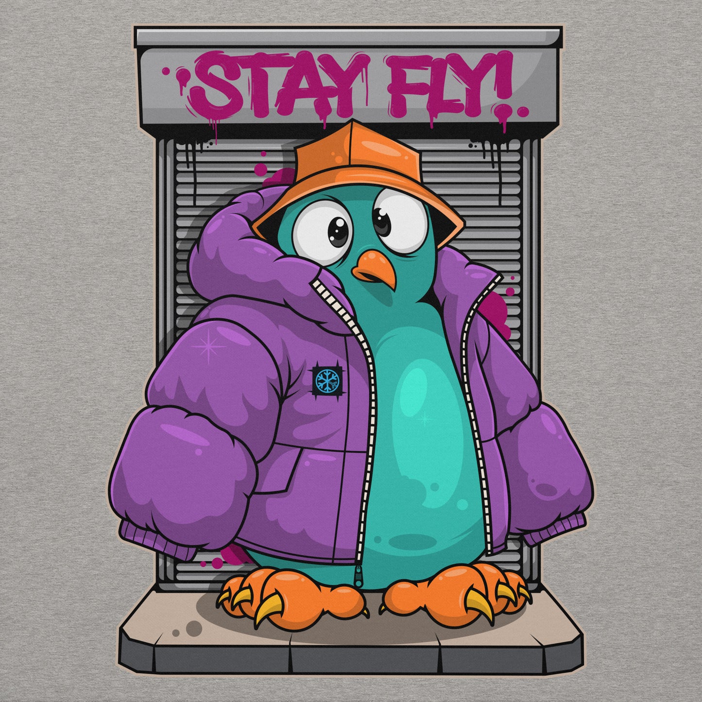Gray-Stay Fly Graffiti Character Hoodie from B.Different Clothing, graphic, graffiti-inspired streetwear