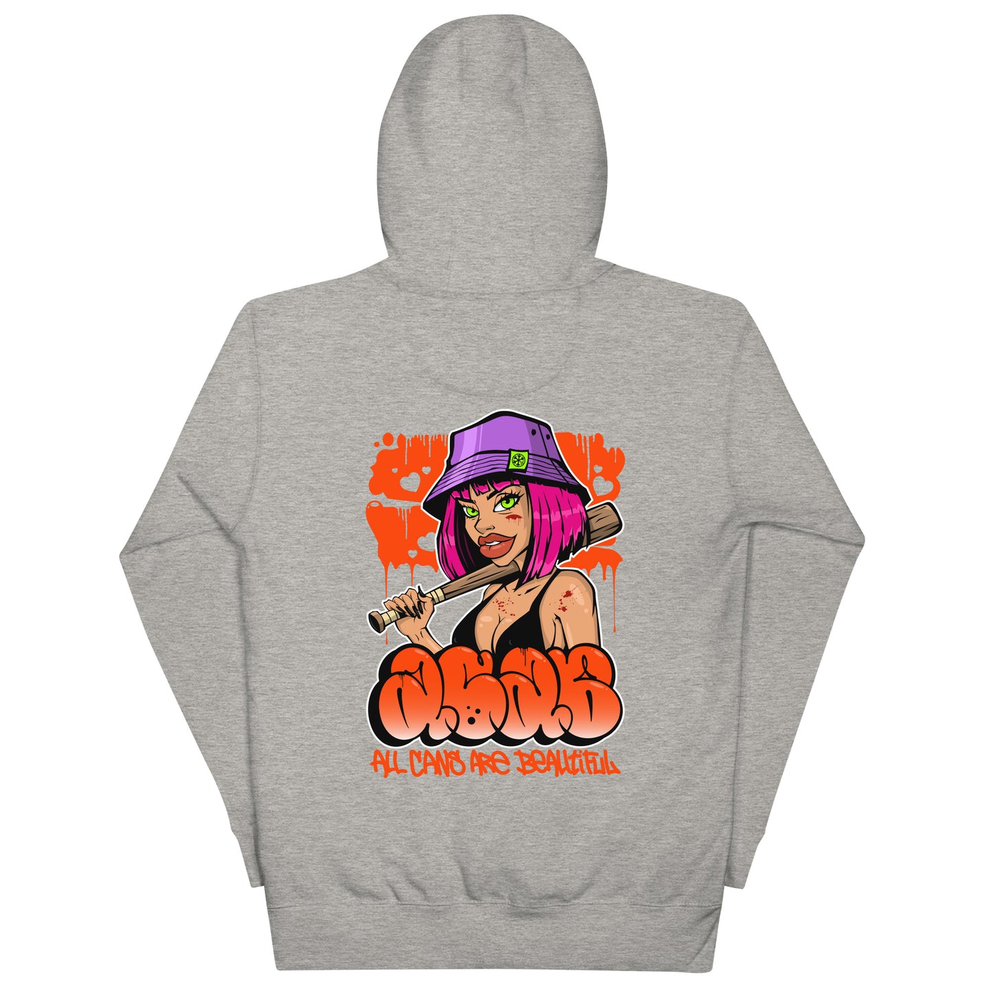 Gray-ACAB Girl Graffiti Hoodie from B.Different Clothing, back view, graffiti-inspired streetwear