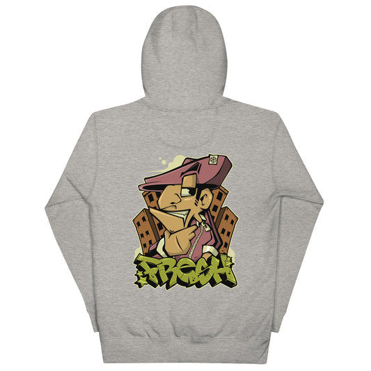 Gray-Fresh Graffiti Character Hoodie from B.Different Clothing, back view, graffiti-inspired streetwear