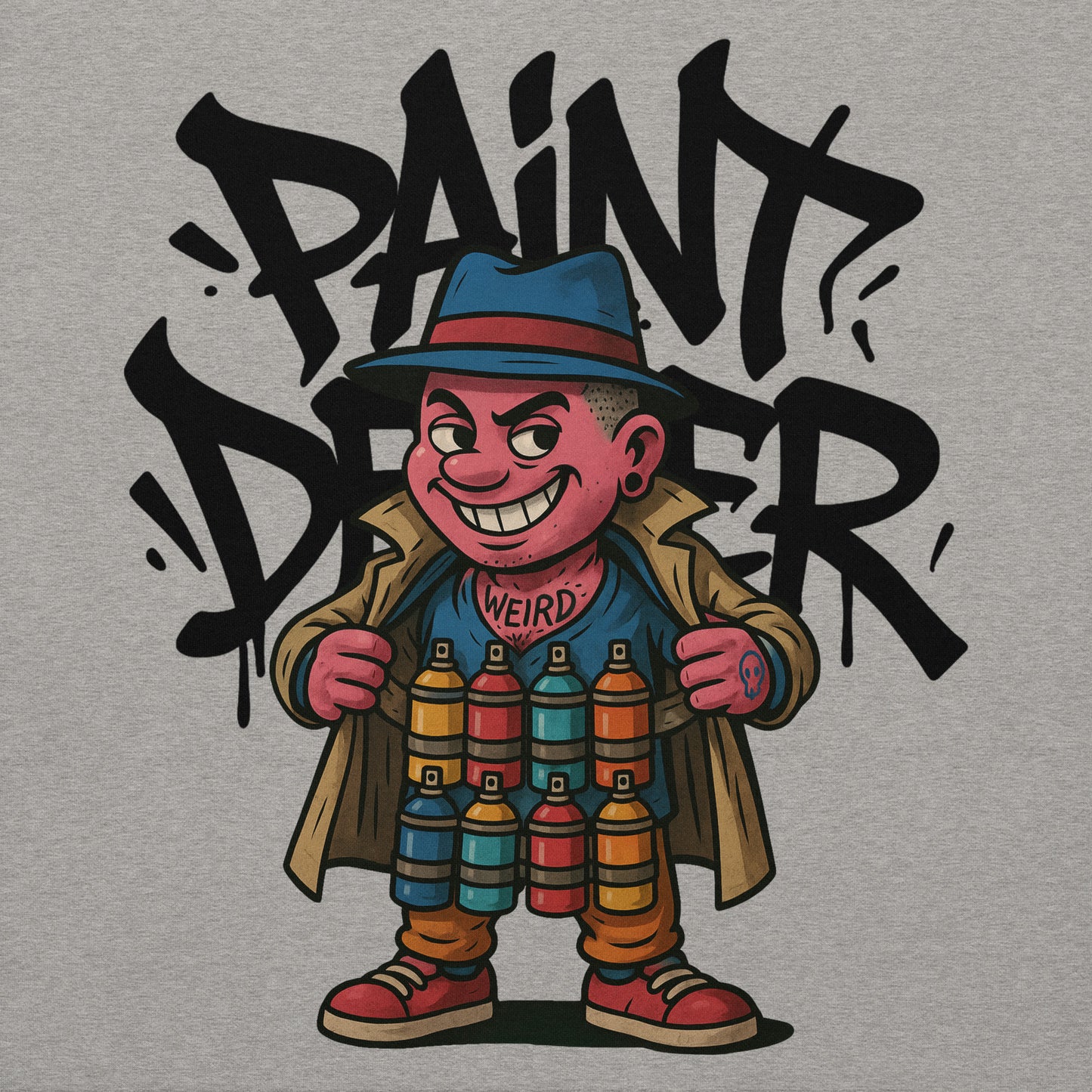 Gray-Paint Dealer Graffiti Character Hoodie from B.Different Clothing, graphic, graffiti-inspired streetwear