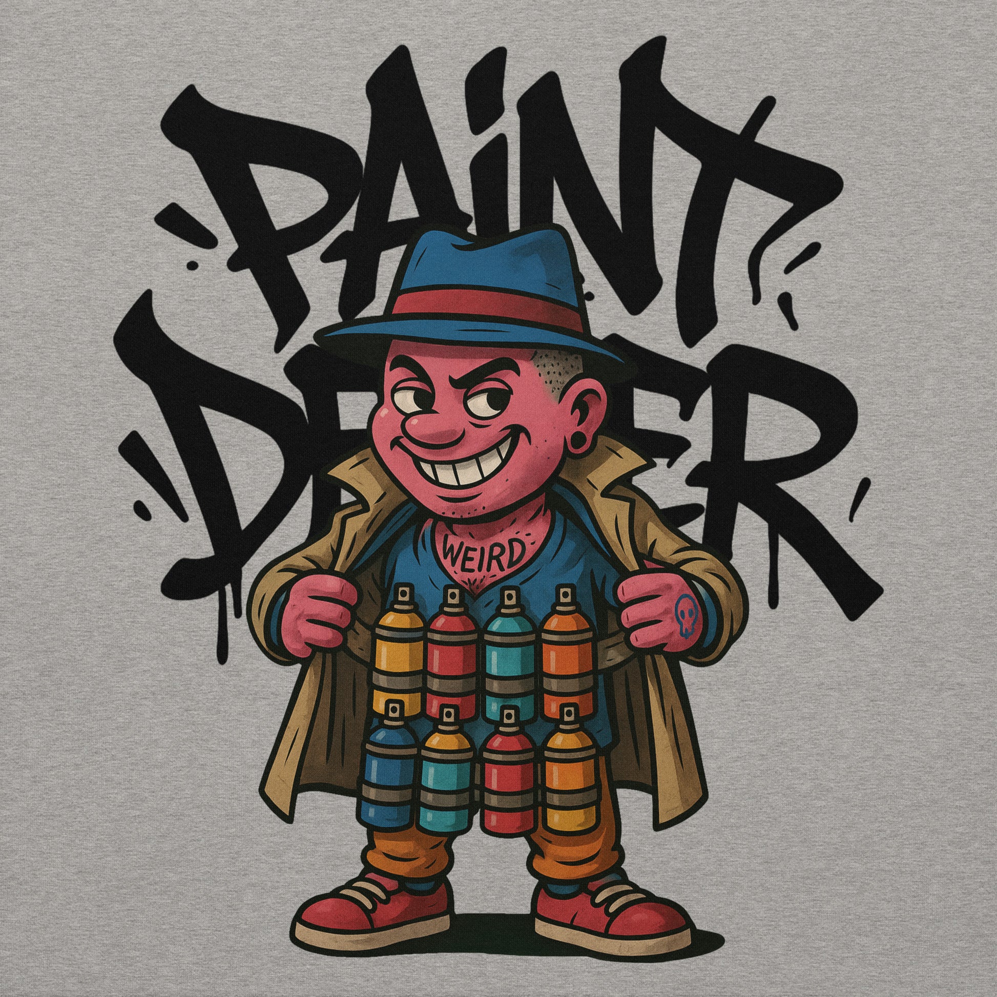 Gray-Paint Dealer Graffiti Character Hoodie from B.Different Clothing, graphic, graffiti-inspired streetwear