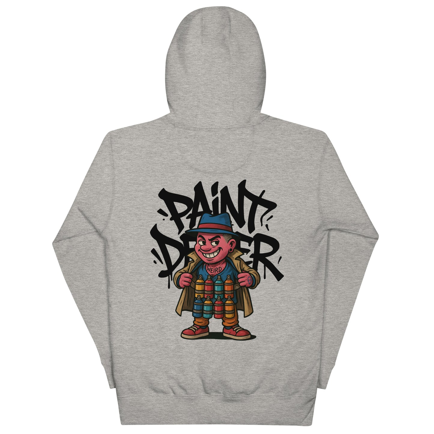 Gray-Paint Dealer Graffiti Character Hoodie from B.Different Clothing, back view, graffiti-inspired streetwear
