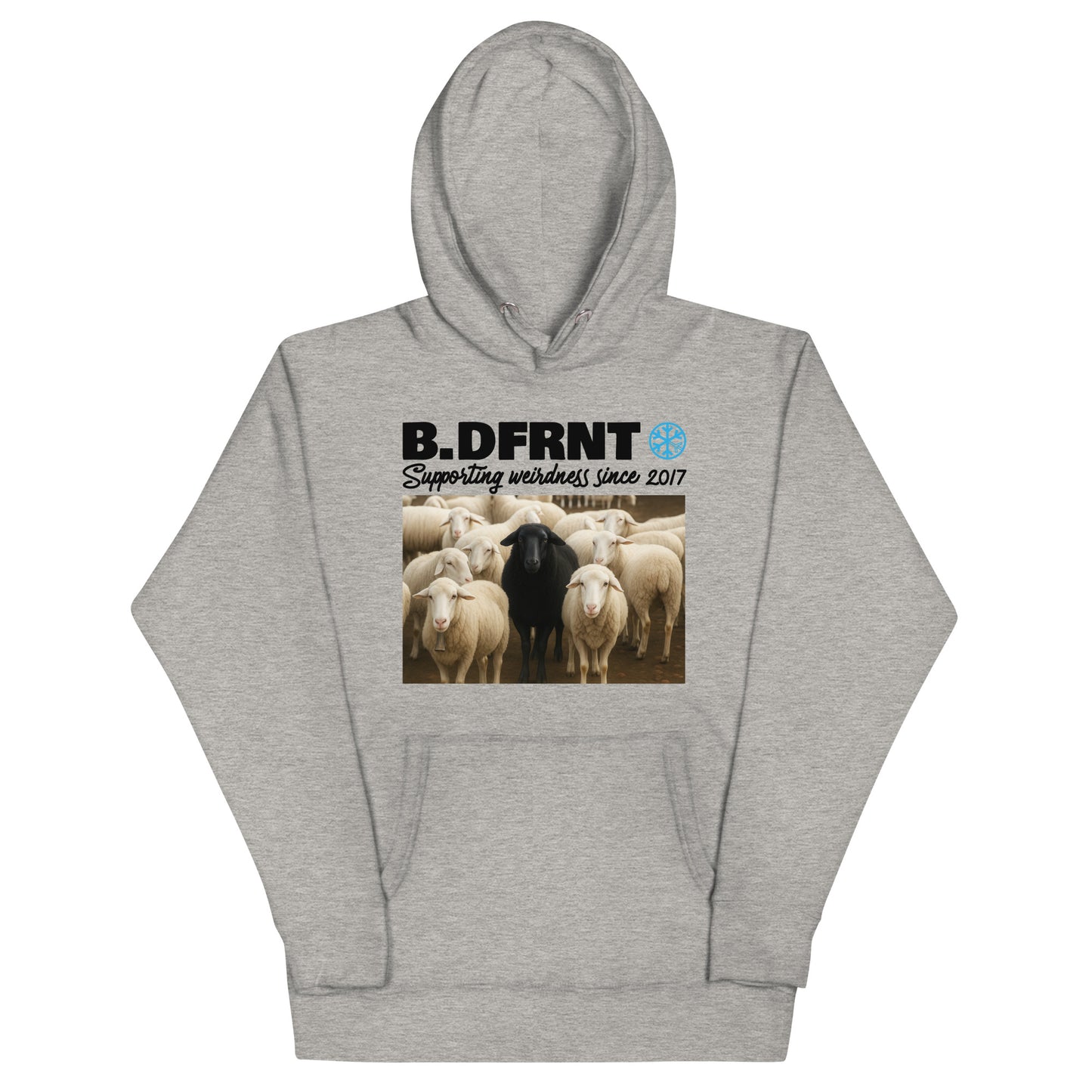 Gray-Black Sheep Hoodie from B.Different Clothing, front view, graffiti-inspired streetwear