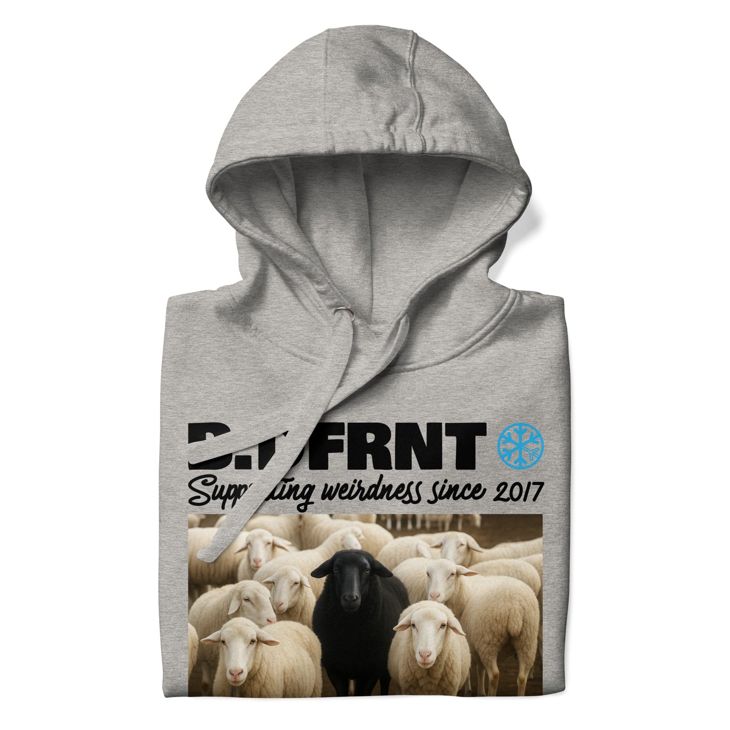 Gray-Black Sheep Hoodie from B.Different Clothing, folded, graffiti-inspired streetwear