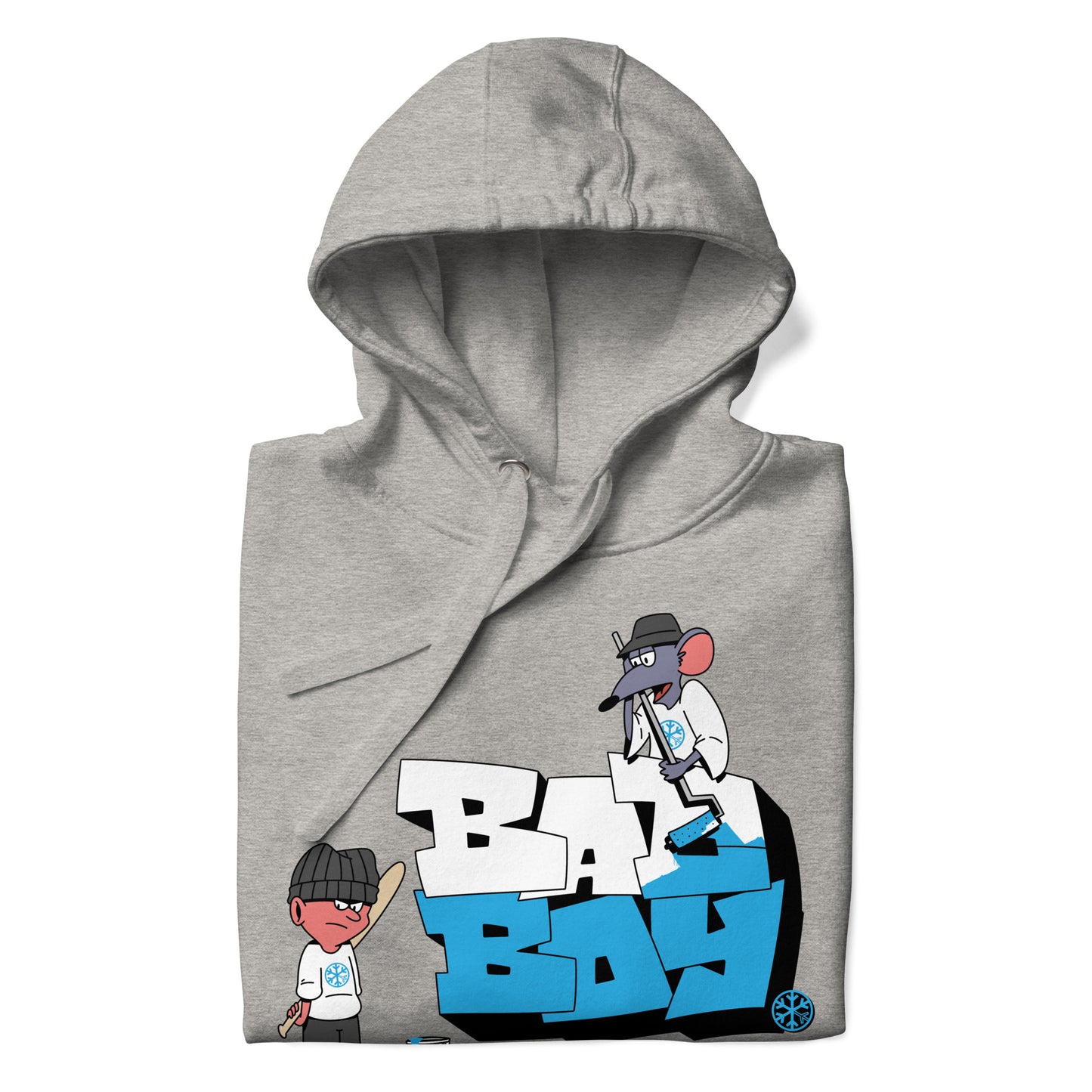 Gray-Bad Boy Graffiti Hoodie from B.Different Clothing, folded, graffiti-inspired streetwear