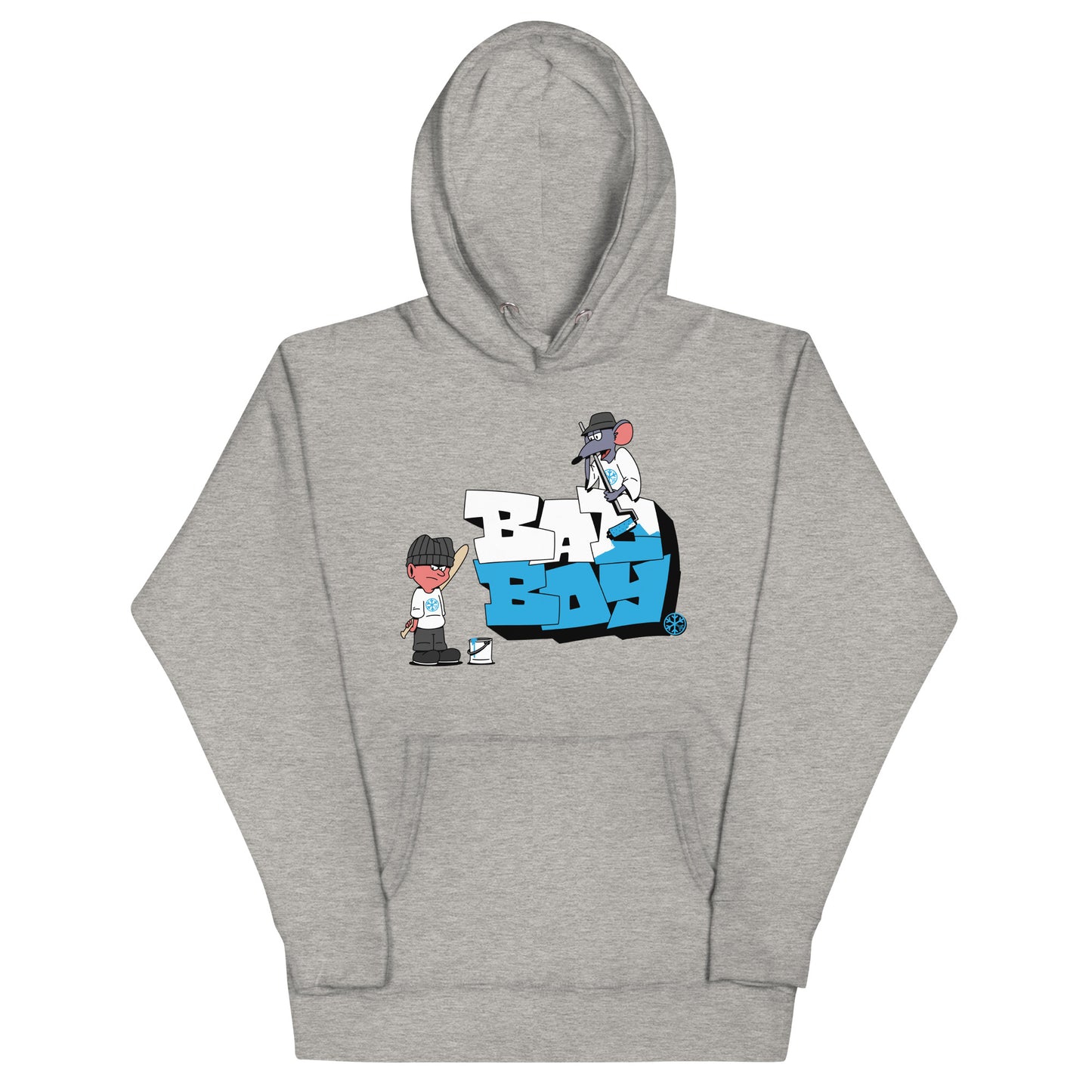 Gray-Bad Boy Graffiti Hoodie from B.Different Clothing, front view, graffiti-inspired streetwear