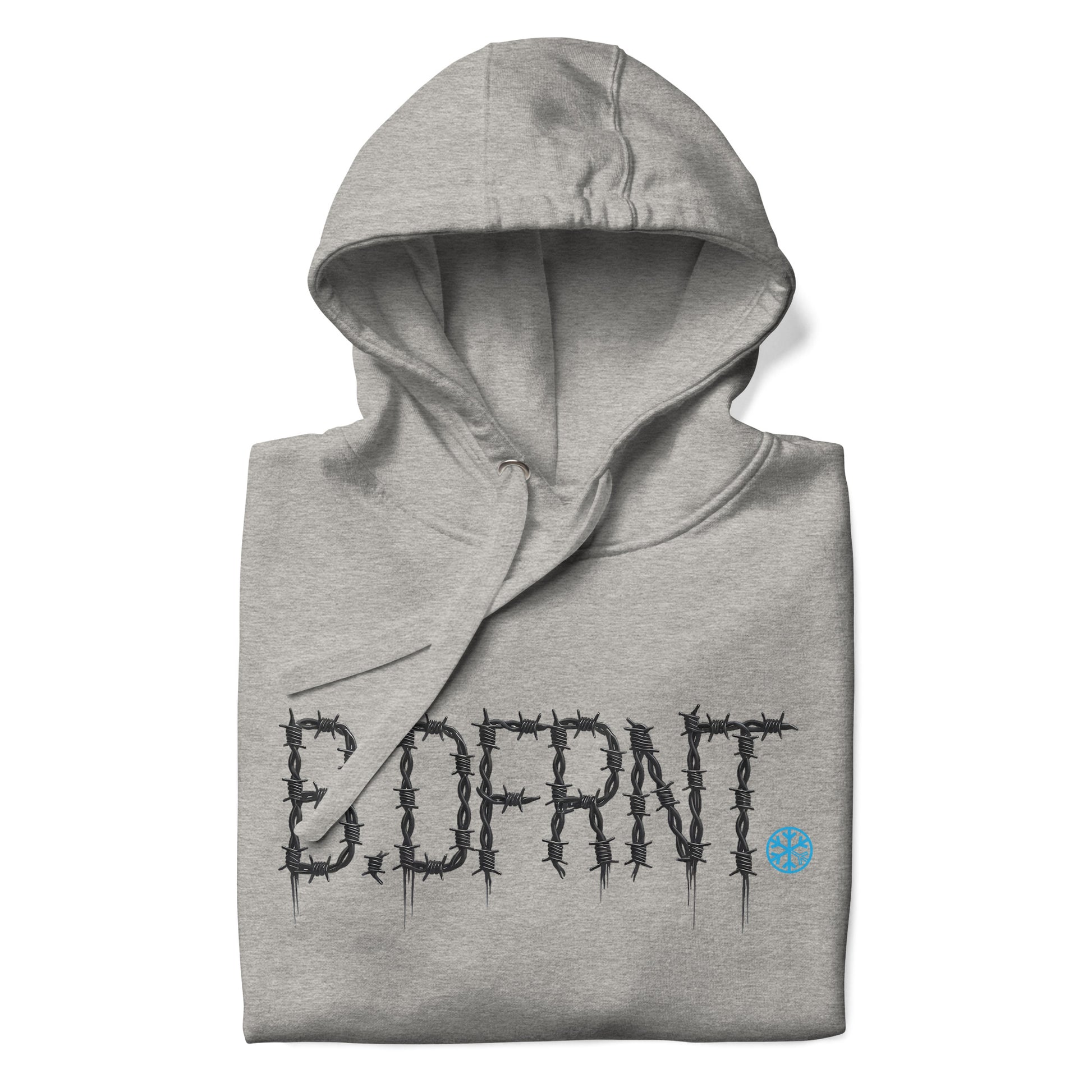 Gray-B.DFRNT Barbed Wire Hoodie from B.Different Clothing, folded, graffiti-inspired streetwear