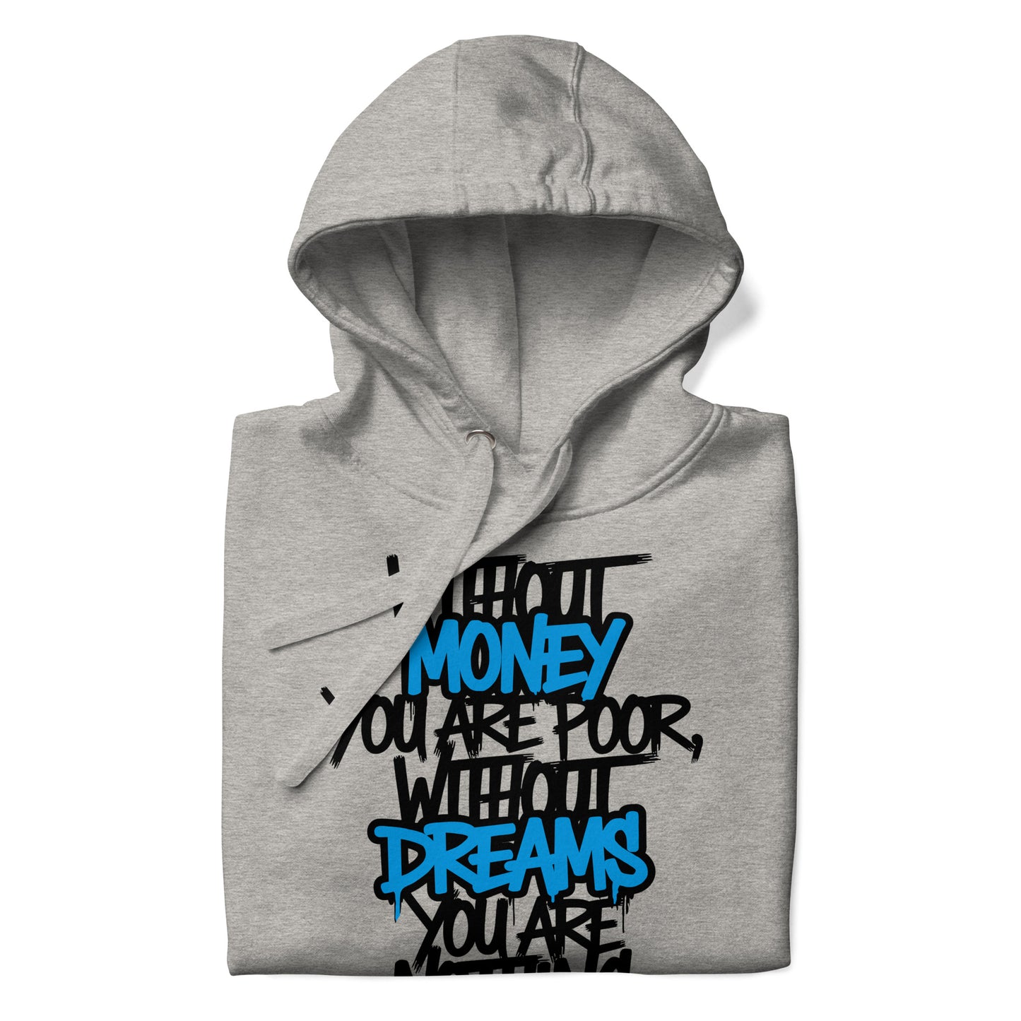 Gray-Without Dreams You Are Nothing Graffiti Hoodie from B.Different Clothing, folded, graffiti-inspired streetwear