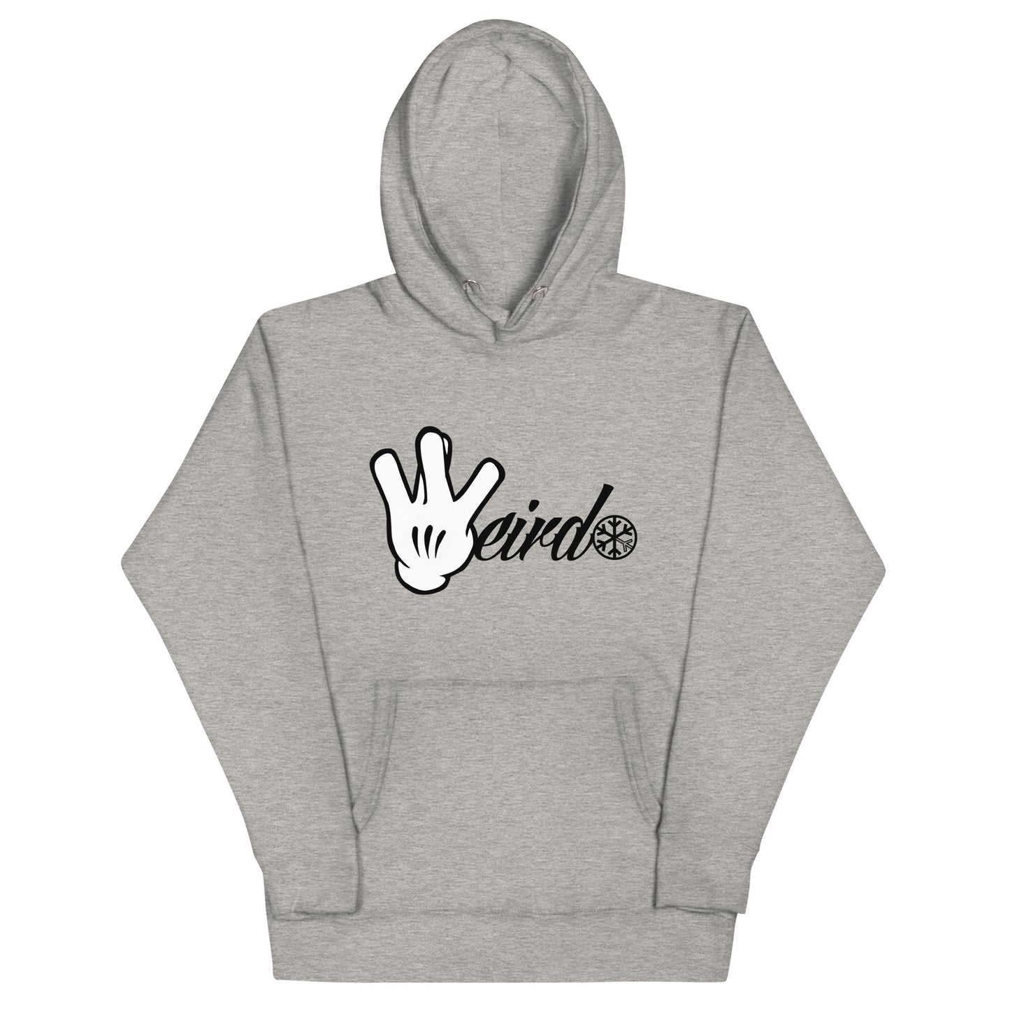 Gray-Weirdo Hand Sign Hoodie from B.Different Clothing, front view, graffiti-inspired streetwear