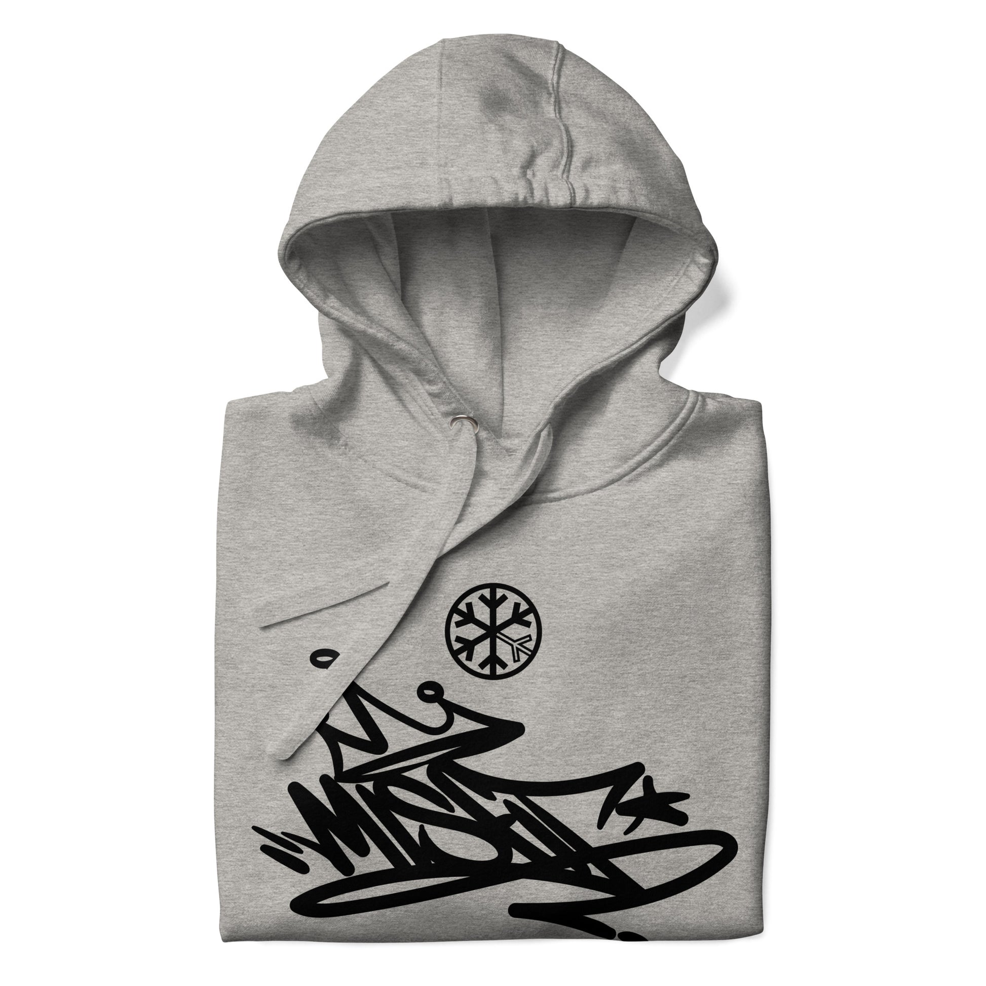 Gray-Misfit Graffiti Tag Hoodie from B.Different Clothing, folded, graffiti-inspired streetwear