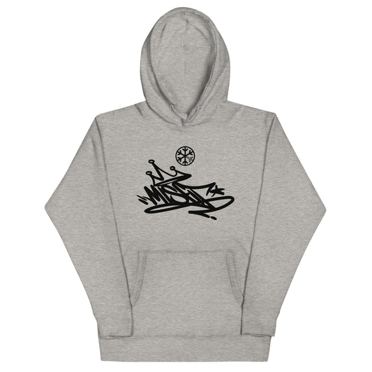 Gray-Misfit Graffiti Tag Hoodie from B.Different Clothing, front view, graffiti-inspired streetwear