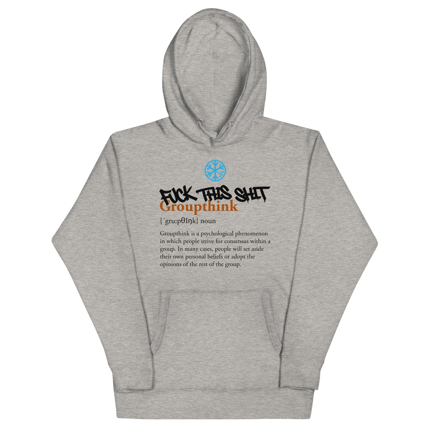 Gray-Groupthink Graffiti Hoodie from B.Different Clothing, front view, graffiti-inspired streetwear