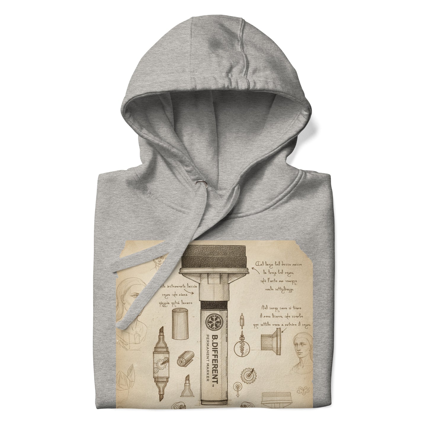 Gray-Marker Sketch Graffiti Hoodie from B.Different Clothing, folded, graffiti-inspired streetwear