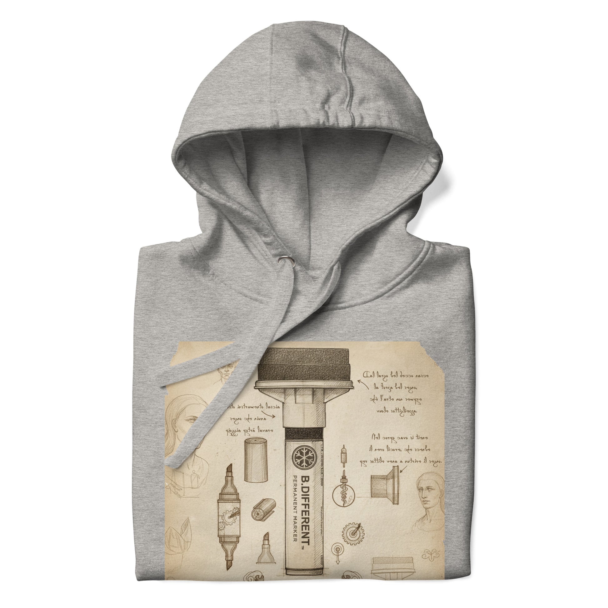 Gray-Marker Sketch Graffiti Hoodie from B.Different Clothing, folded, graffiti-inspired streetwear