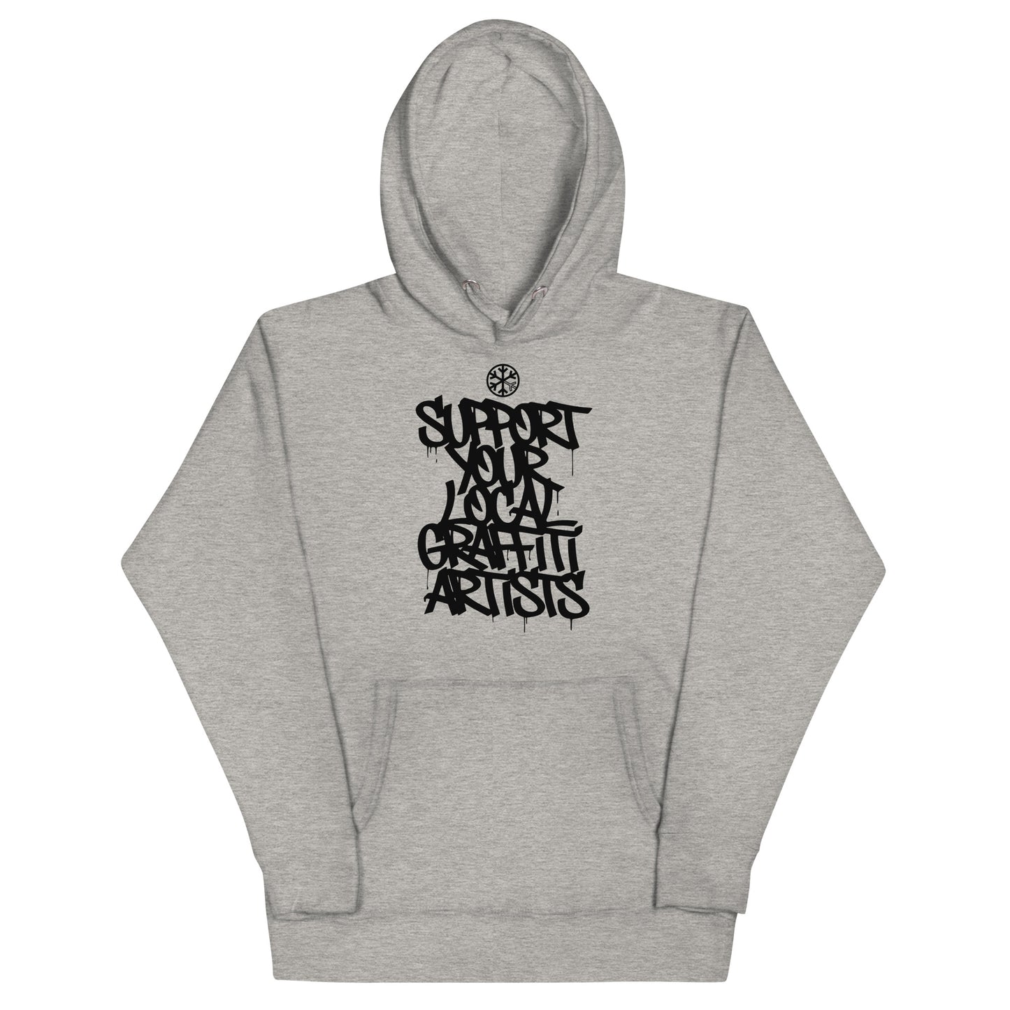 Gray-Support Your Local Graffiti Artists Hoodie from B.Different Clothing, front view, graffiti-inspired streetwear