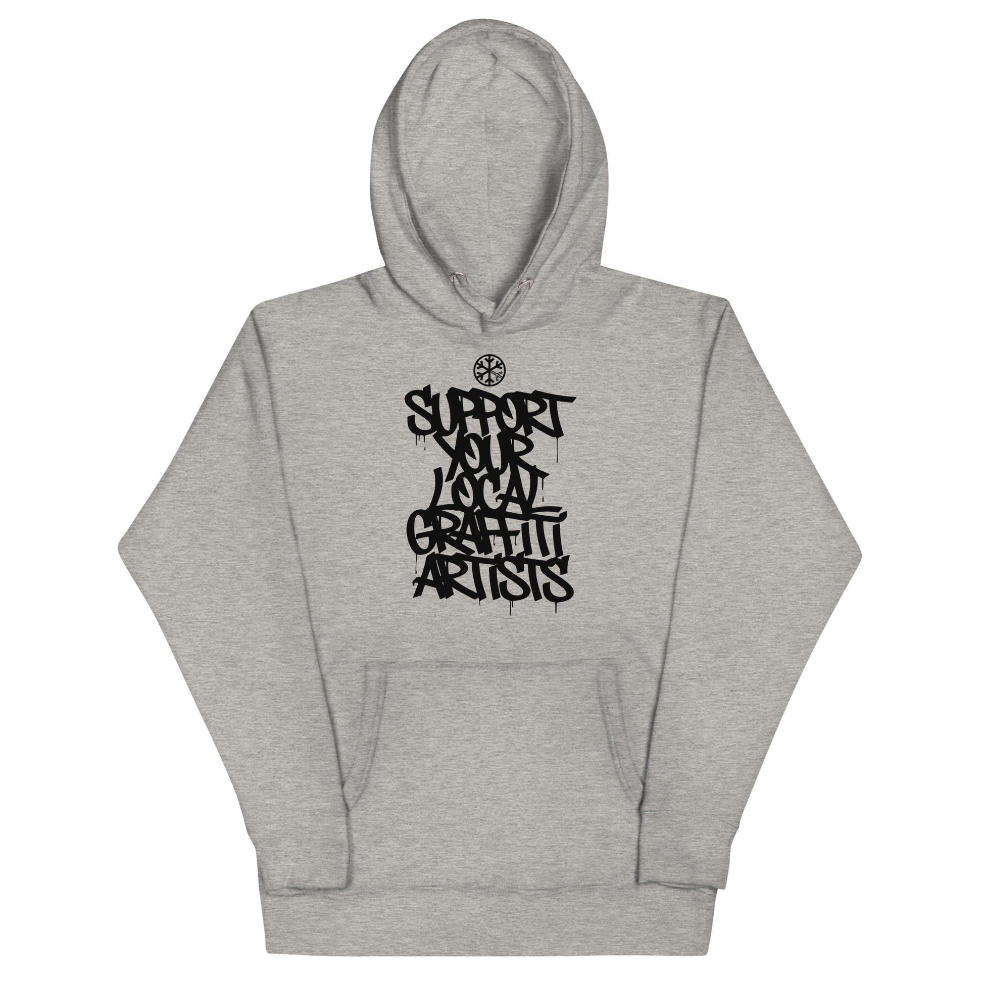 Gray-Support Your Local Graffiti Artists Hoodie from B.Different Clothing, front view, graffiti-inspired streetwear
