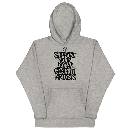 Gray-Support Your Local Graffiti Artists Hoodie from B.Different Clothing, front view, graffiti-inspired streetwear