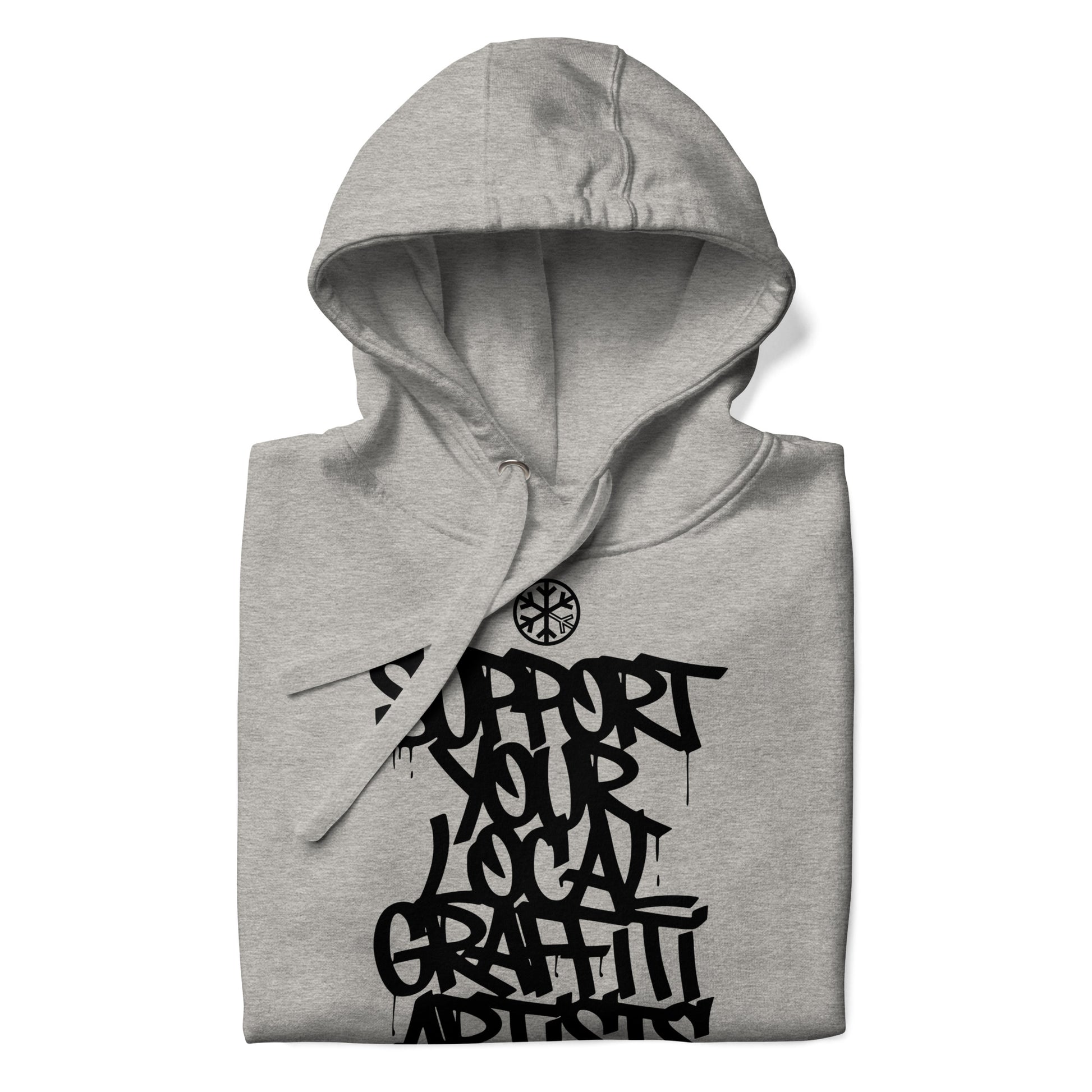 Gray-Support Your Local Graffiti Artists Hoodie from B.Different Clothing, folded, graffiti-inspired streetwear